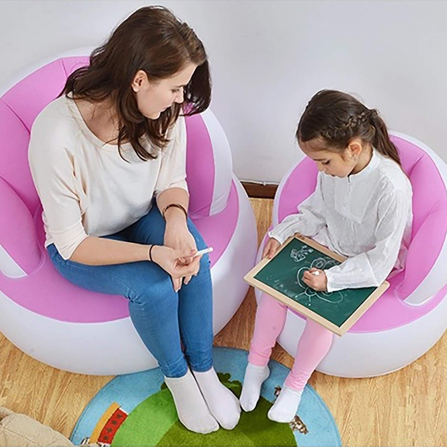 Kids inflatable sofa chair with backrest & Foot Air Pump (1 Set 85x74 Cm Approx)