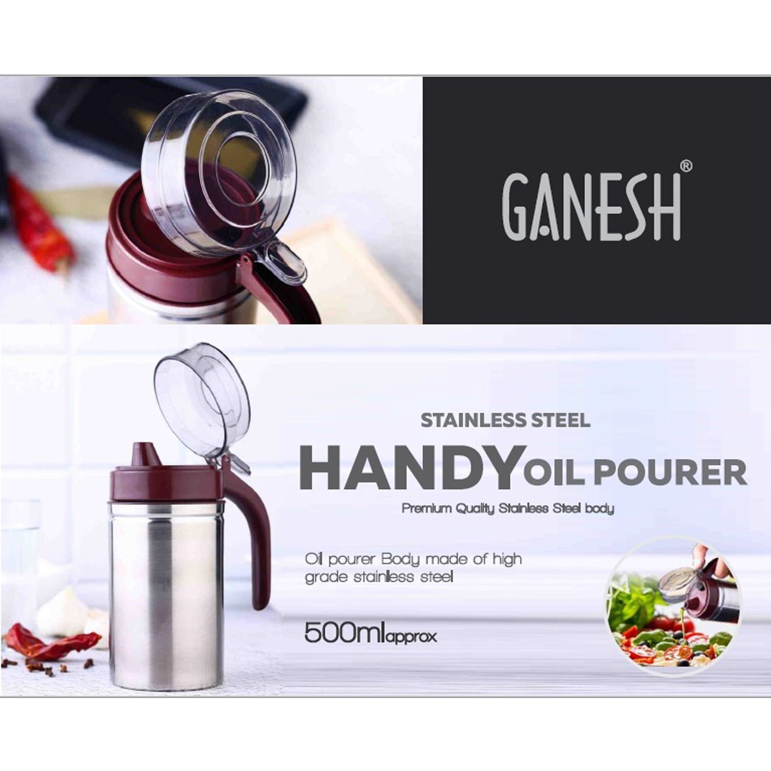 Oil Dispenser Stainless Steel with small nozzle 500ML Oil Container.