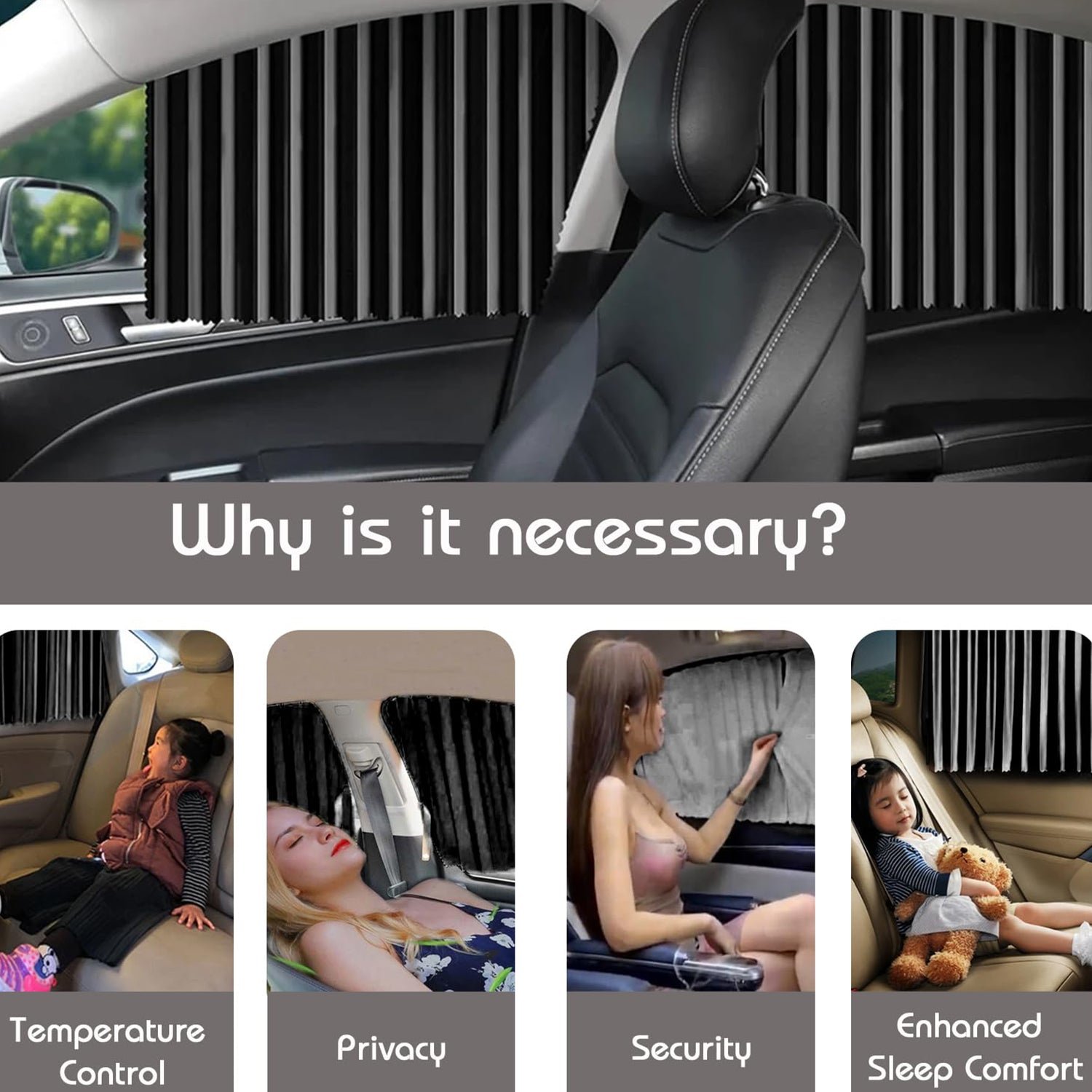 Car Window Curtain Sunshade | 4 Pcs Set with Hooks & Tapes