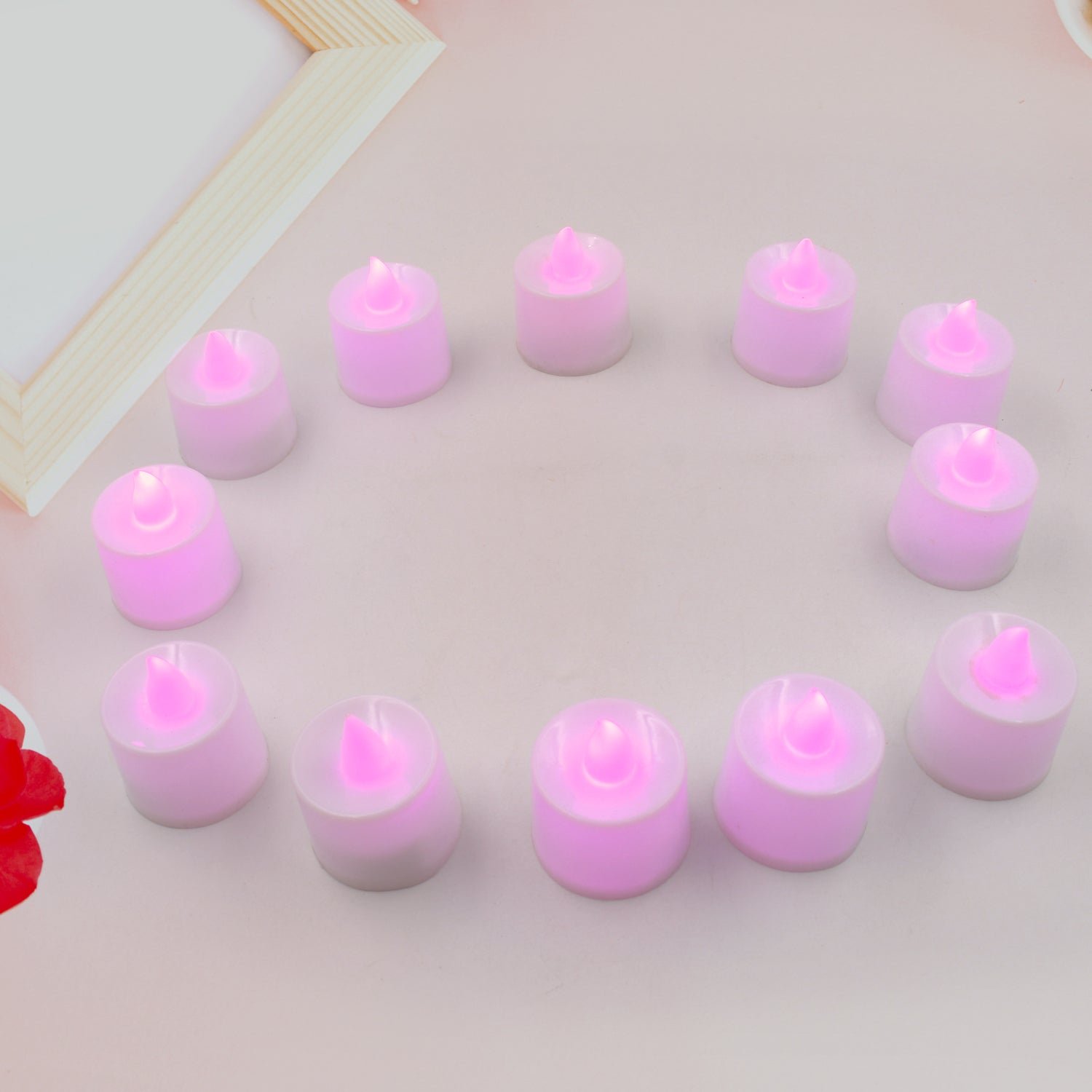 Pink Flameless LED Tealights for Festive Home Decor (Pack of 12)