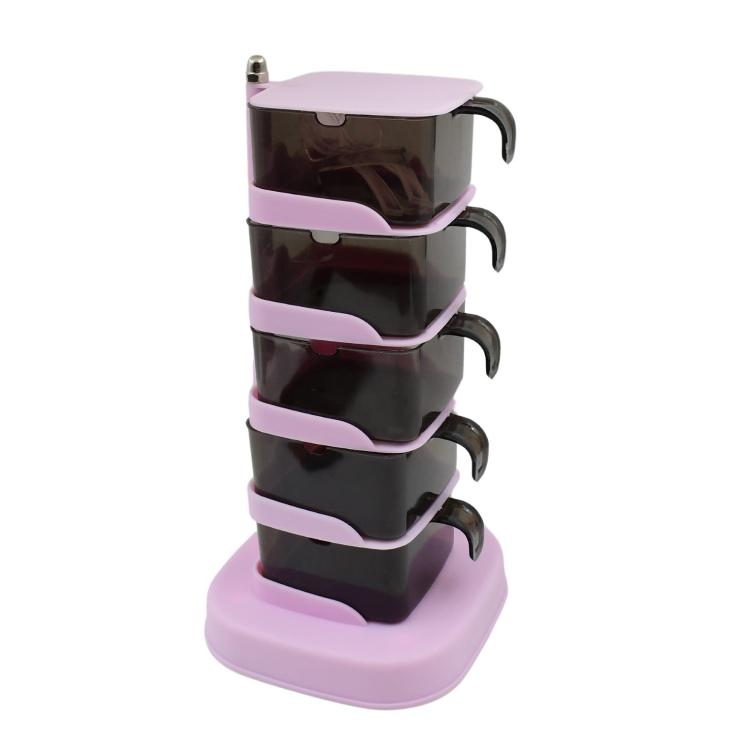 Rotating Spice Jars Vertical Rotatable Seasoning Box 5 Section / Tier 5 Spoon (1 Set)