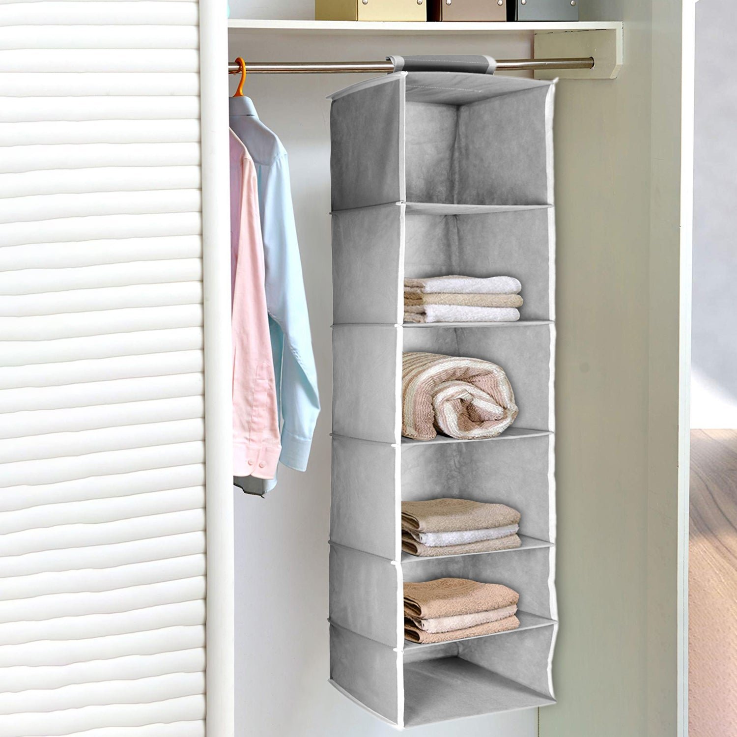 6 Shelf Hanging Closet Organizer Breathable Material Keeps Away Dust and Odors