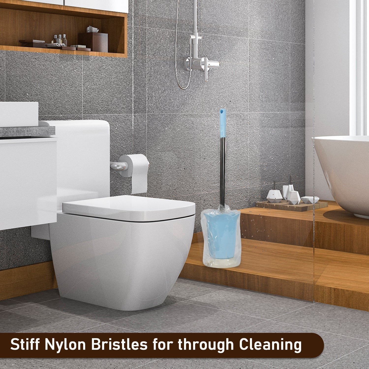 Toilet Plastic Brush with Holder Stand Western and Indian Toilet Bathroom Cleaning