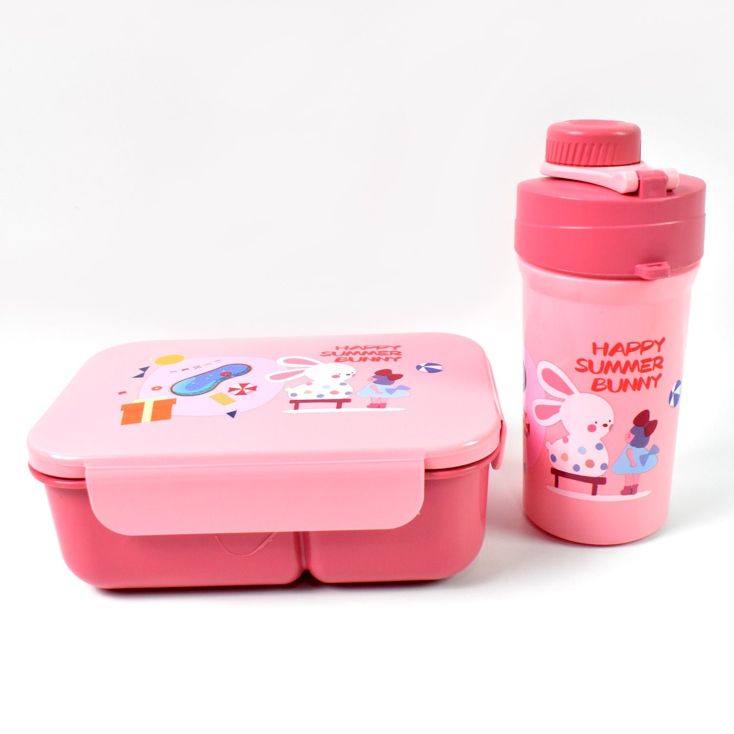 Plastic Lunch Box Leak Proof 2 Compartment with Bottle and Fork (1 Set / Mix Color)