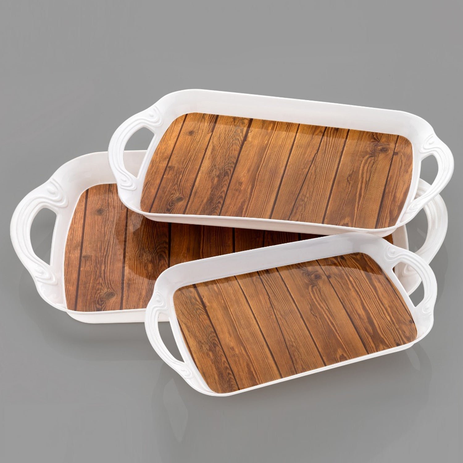 Serving Tray Set  (Pack of 3 Pcs / Multicolor / Mix Size)