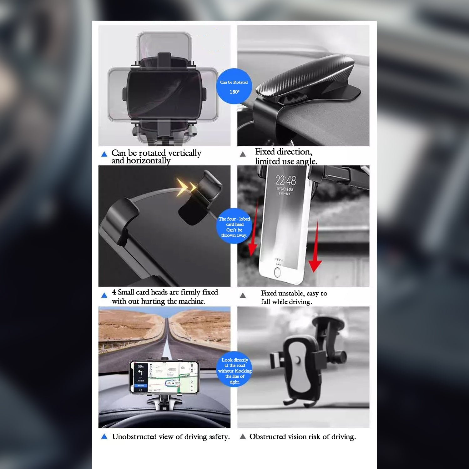 Car Mobile Phone Holder Mount Stand with 180 Degree