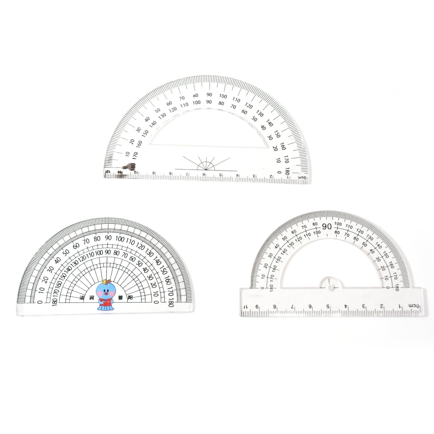 Multipurpose Transparent Plastic Protractor Set (3 Pcs Set)