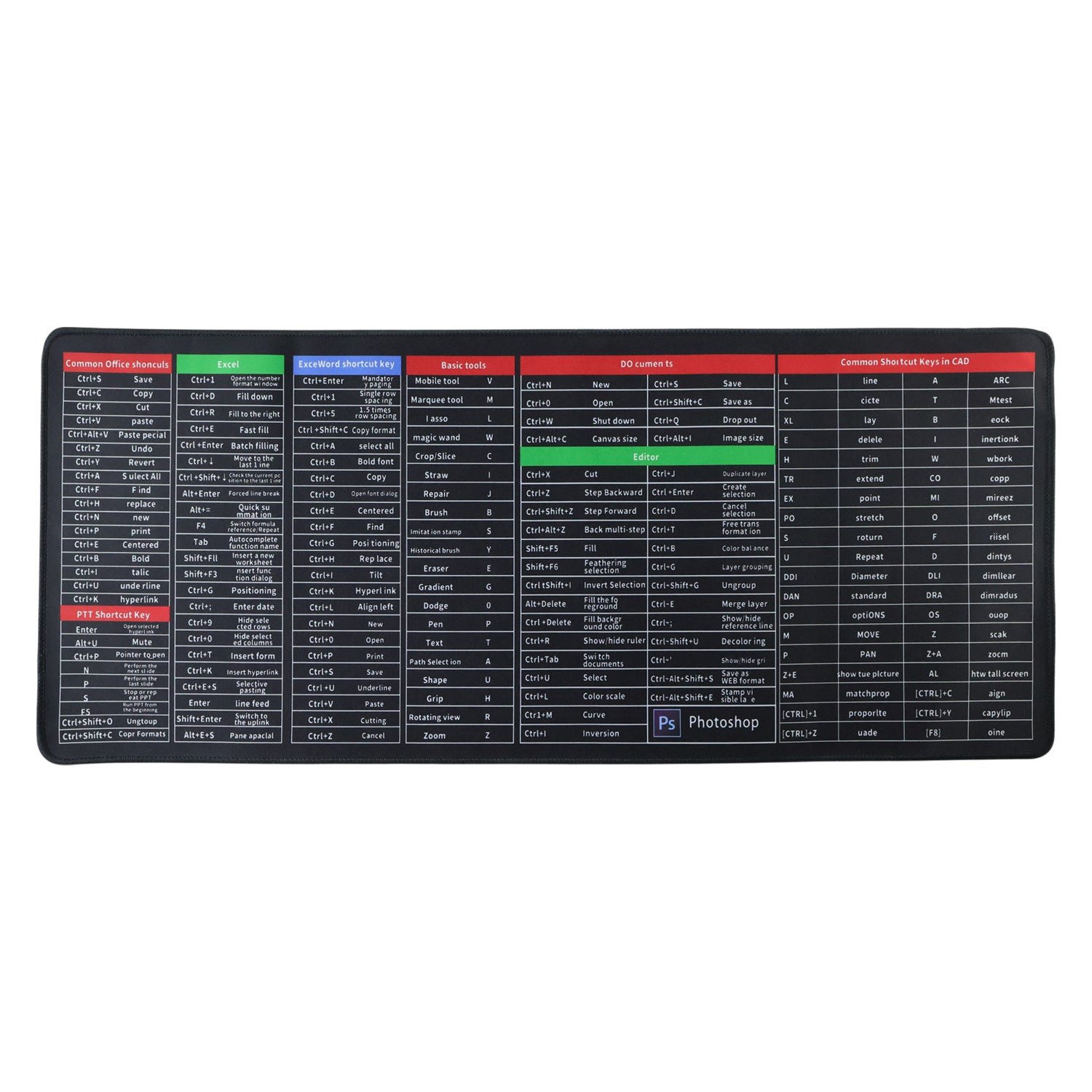 Shortcut Keyboard Mouse Pad Extended Desk Mat 70 x 30 Cm