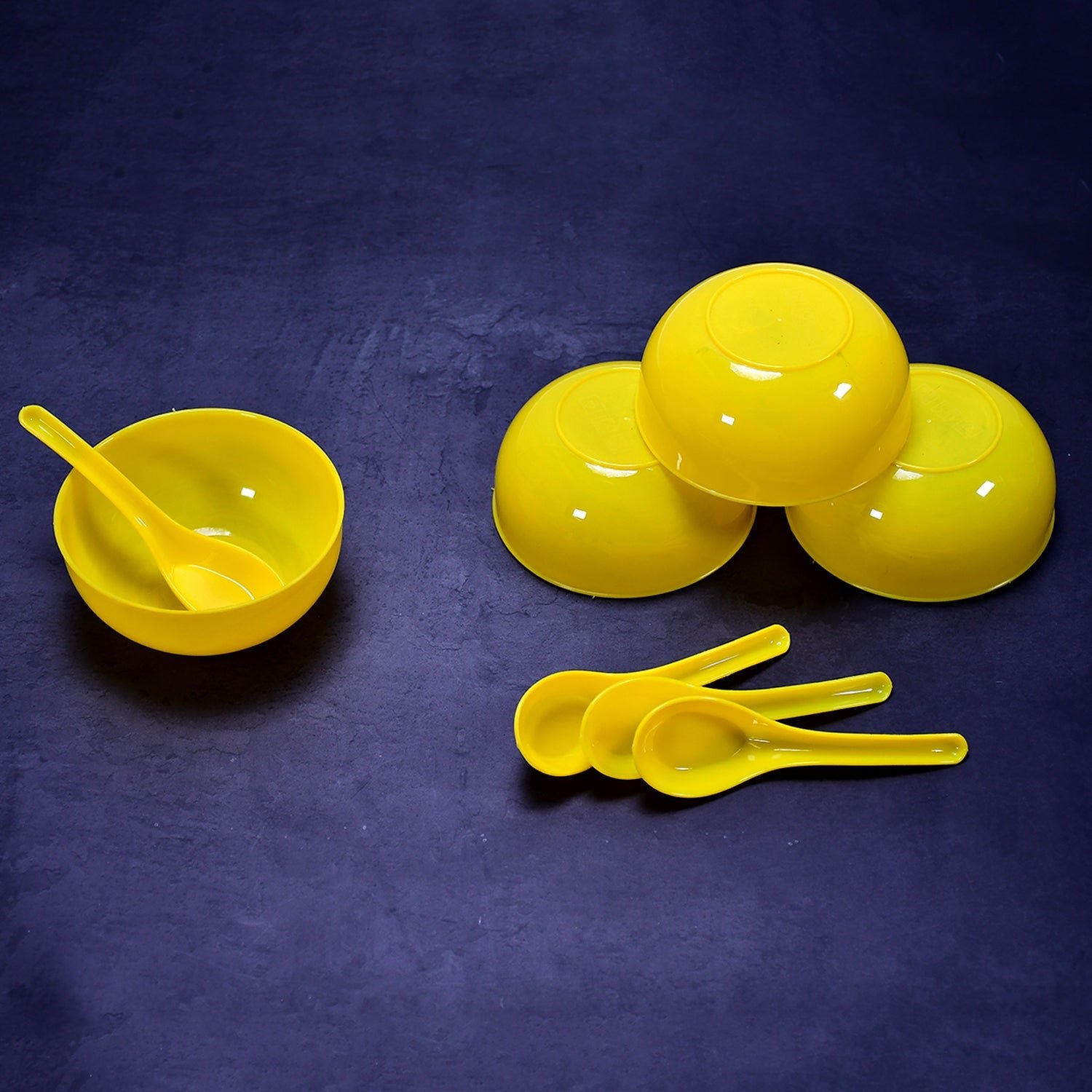 Plastic Soup Bowl & Spoon Set for Kitchen (6-Pcs)