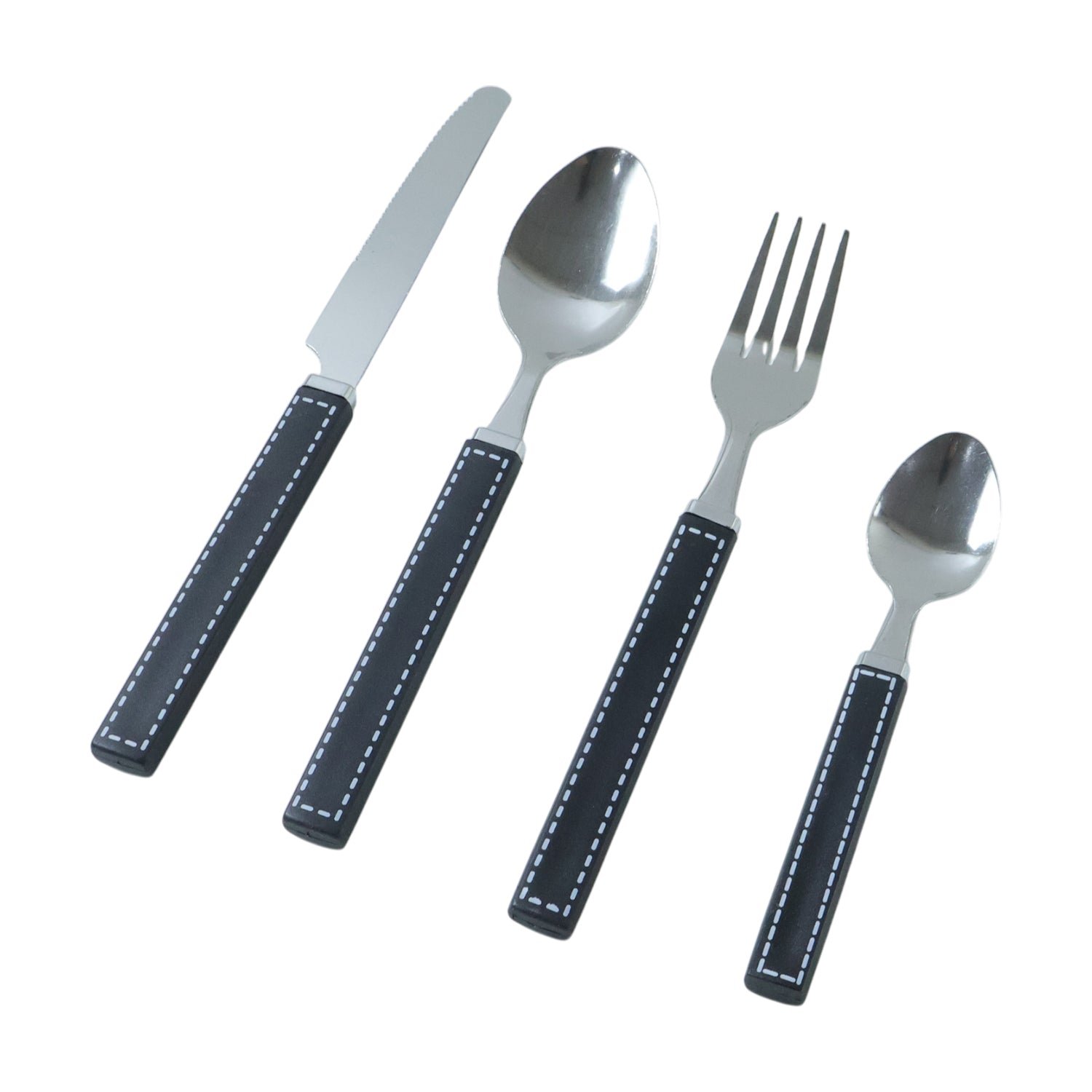 Premium Stainless Steel Kitchen Plastic Handle Cutlery Set With Tray (24 Pc Set)
