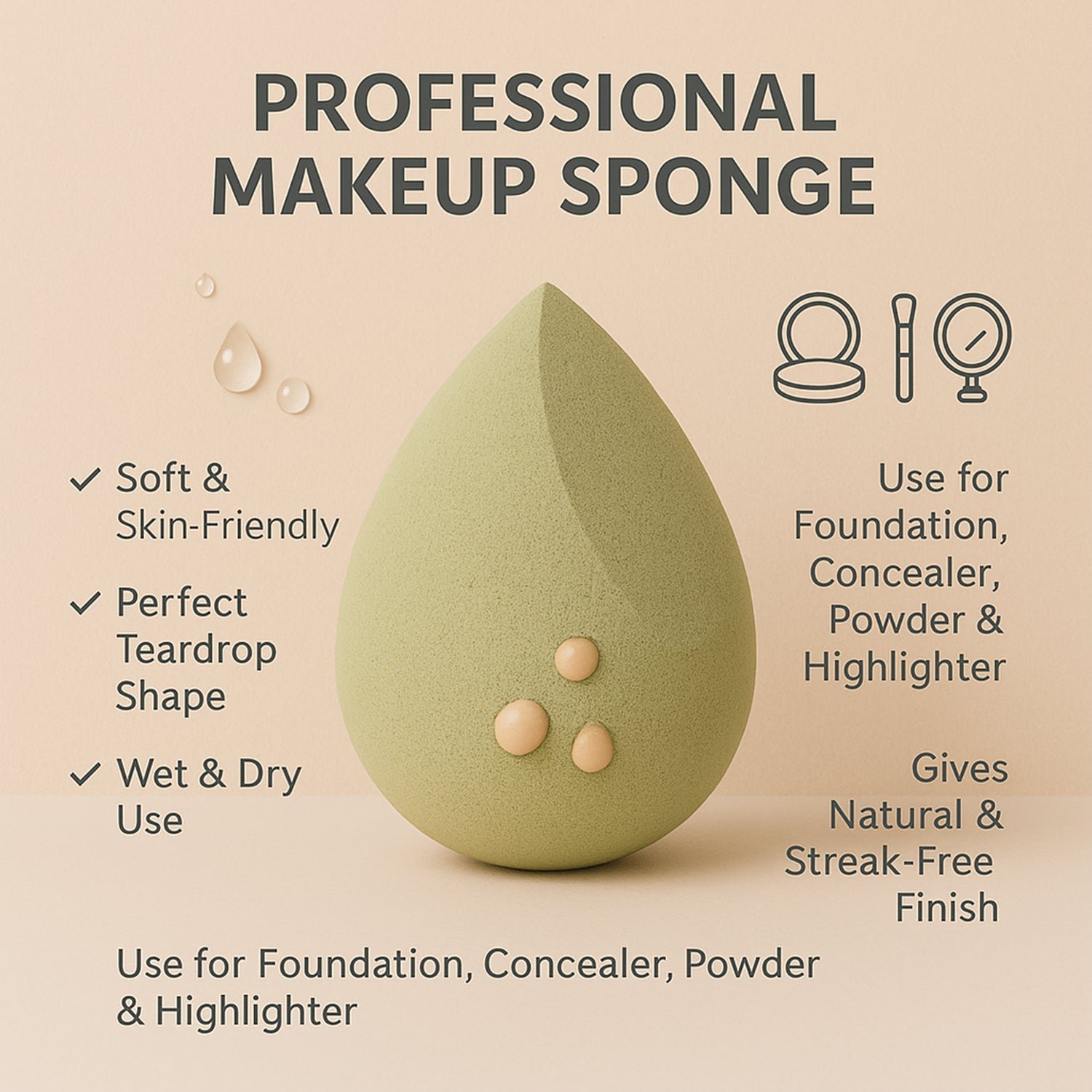 Makeup Sponge blending liquid Foundations, Powders, and Creams (Multicolor / 1 Pc)