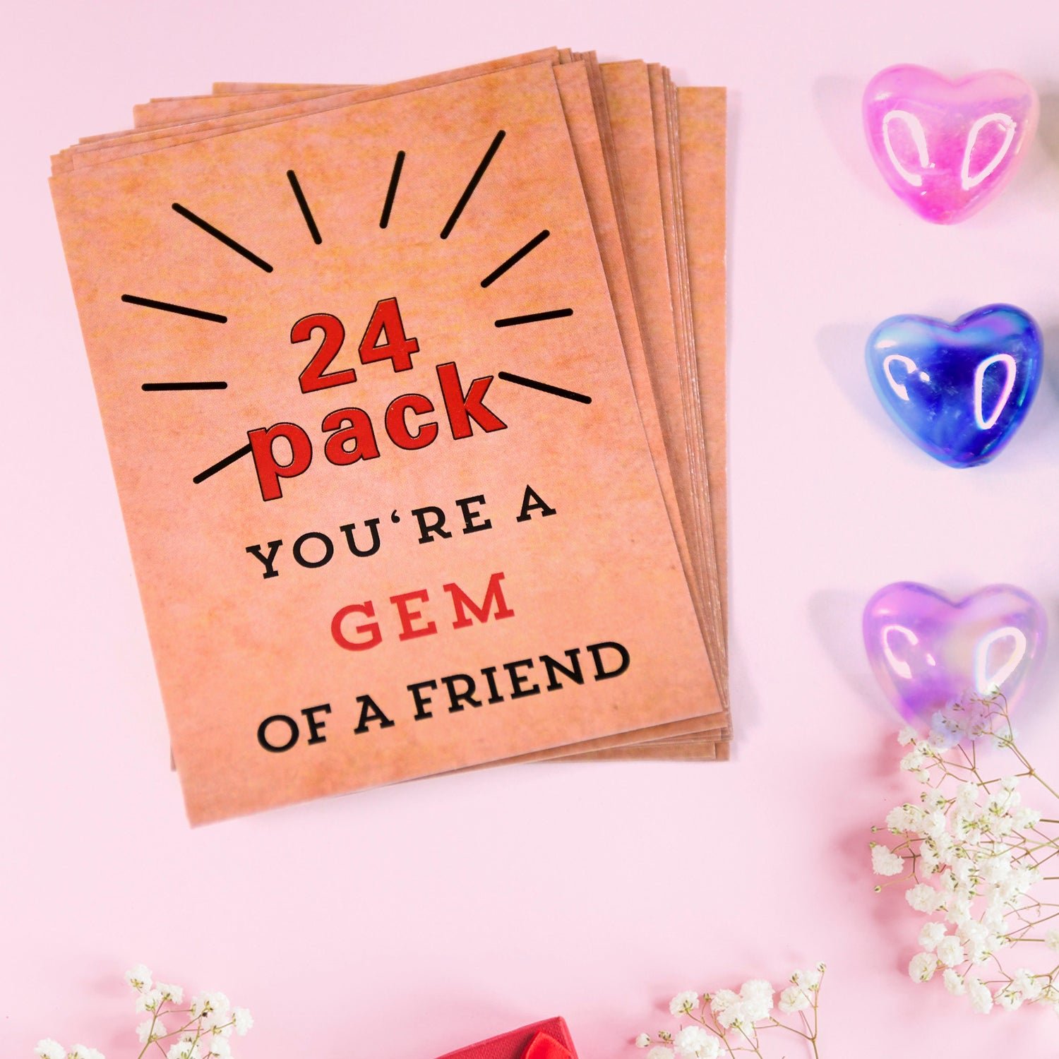 Heart-Shaped Crystal Gem Valentines with Gift Cards (24 Pc)
