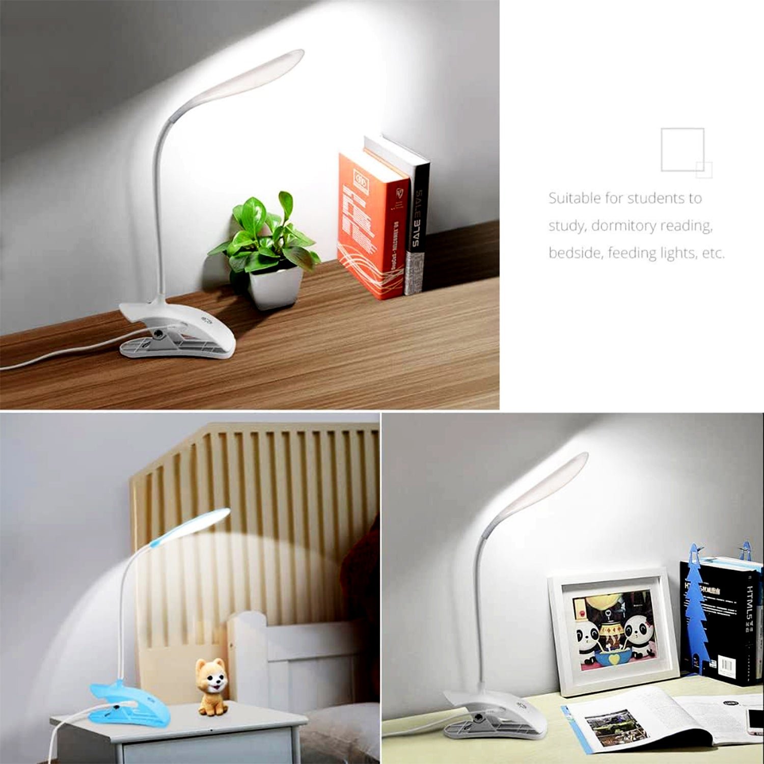 Desk Lamp Adjustable Gooseneck USB Rechargeable 3 modes