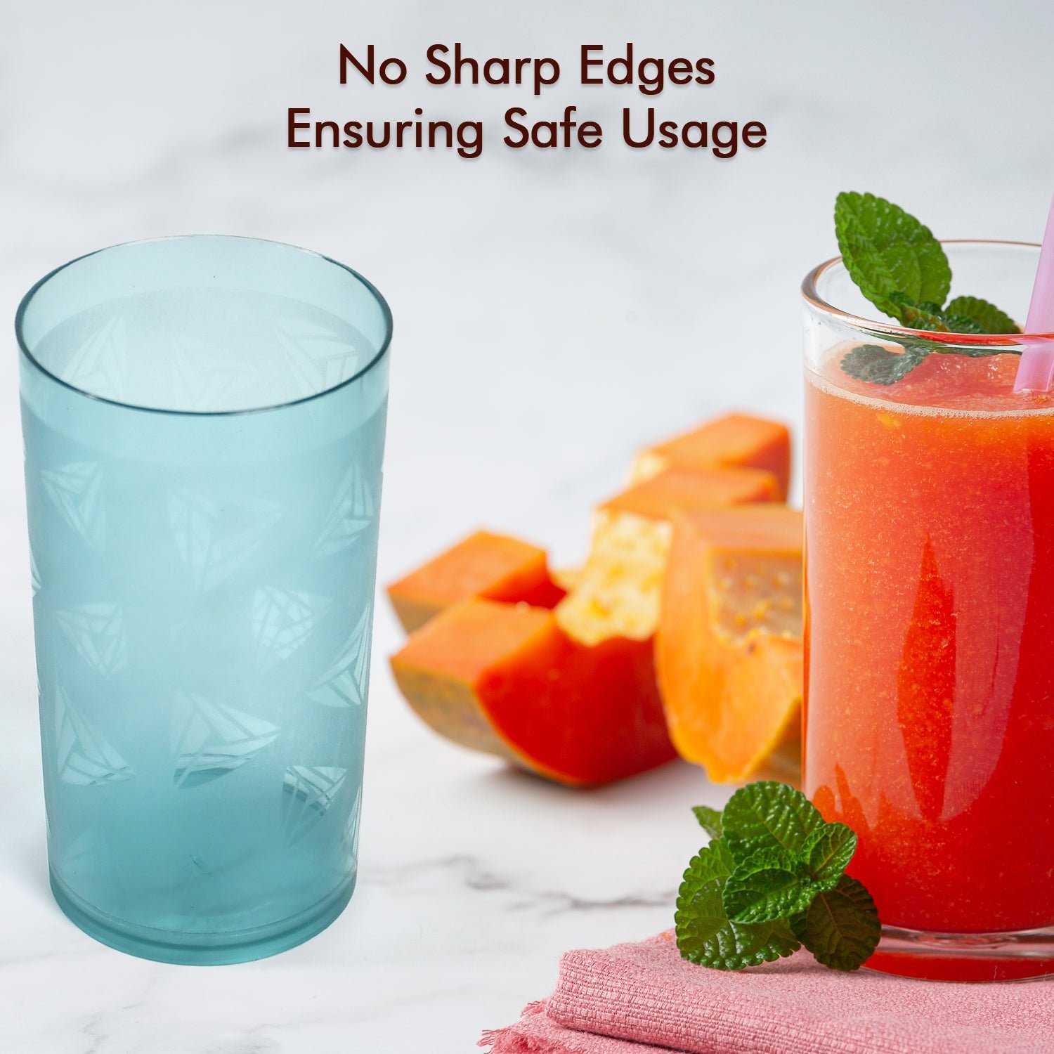 Set of 6 Unbreakable Transparent Plastic Water Glasses (300ml)