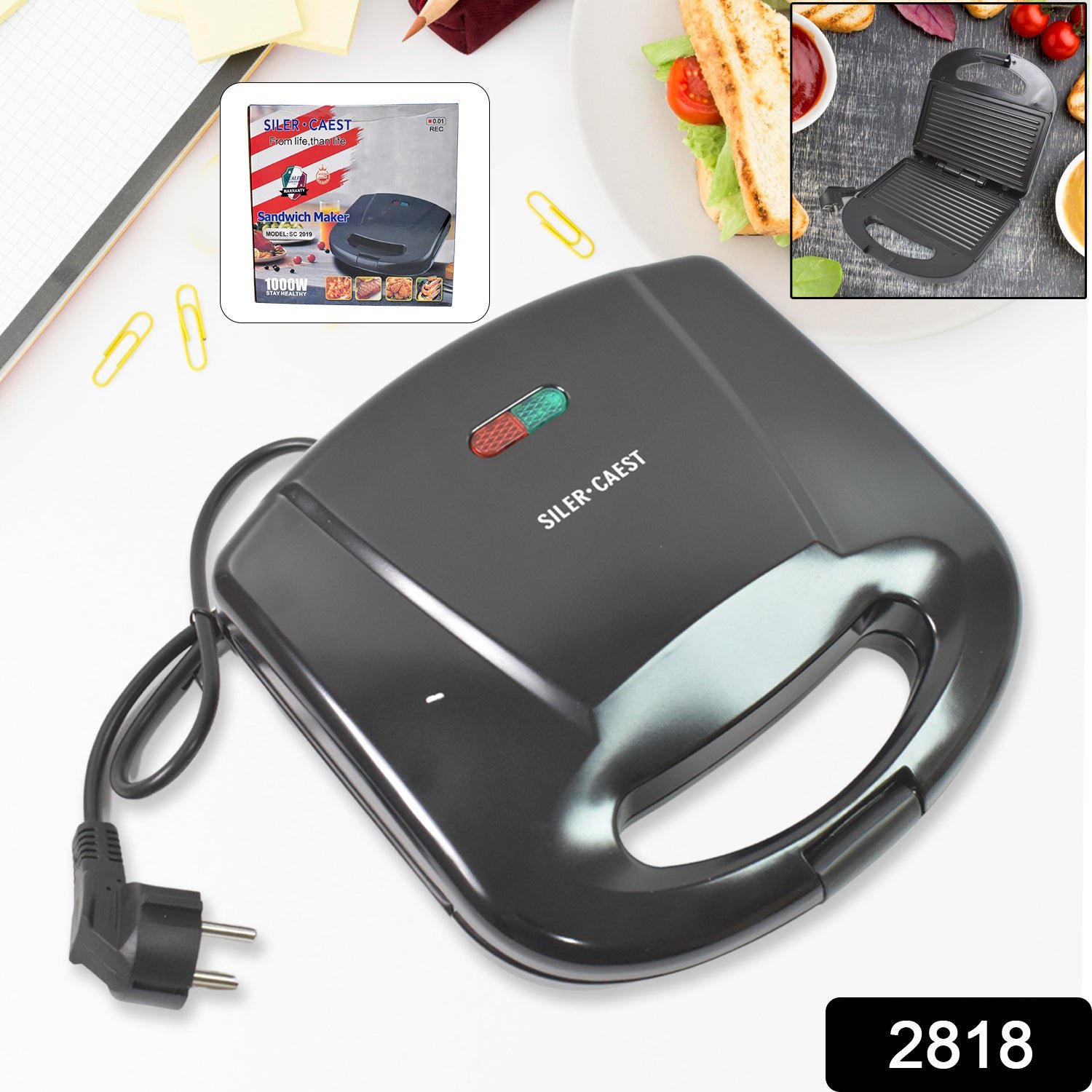 Sandwich Maker – Non-Stick Plates & Indicator Lights for Easy Home Cooking