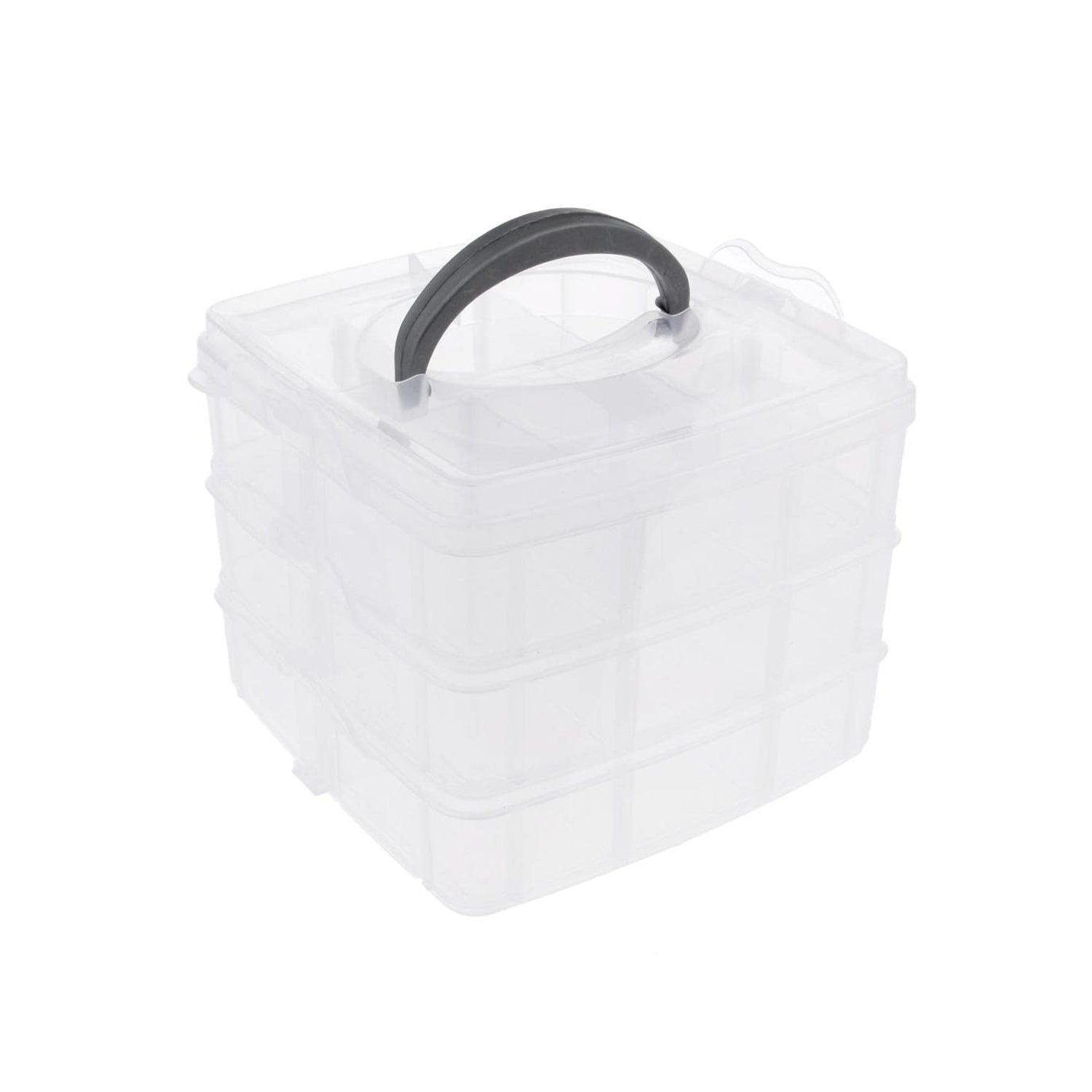3-Tier Transparent Craft Storage Box with 18 Adjustable Compartments