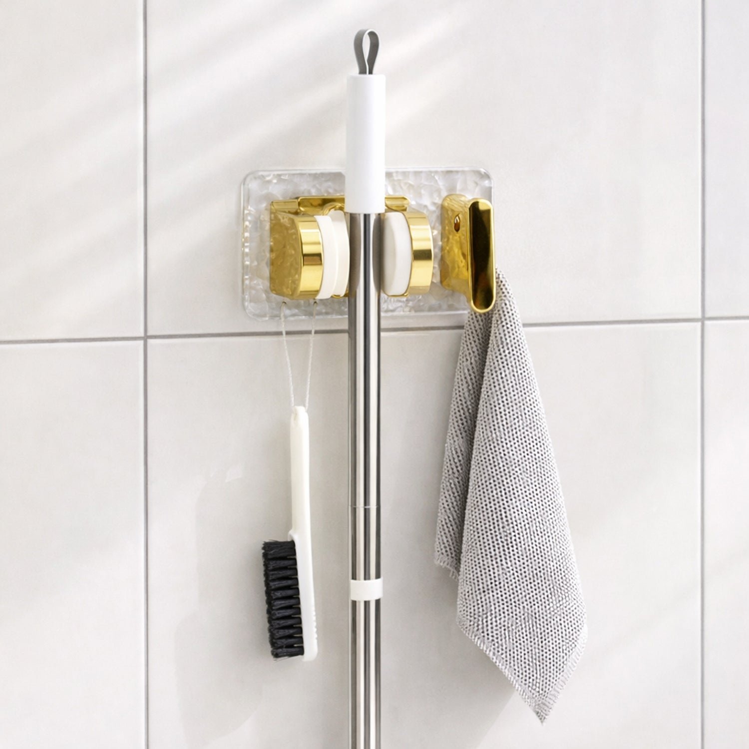 Wall Mounted Broom & Mop Holder with Strong Grip Clips
