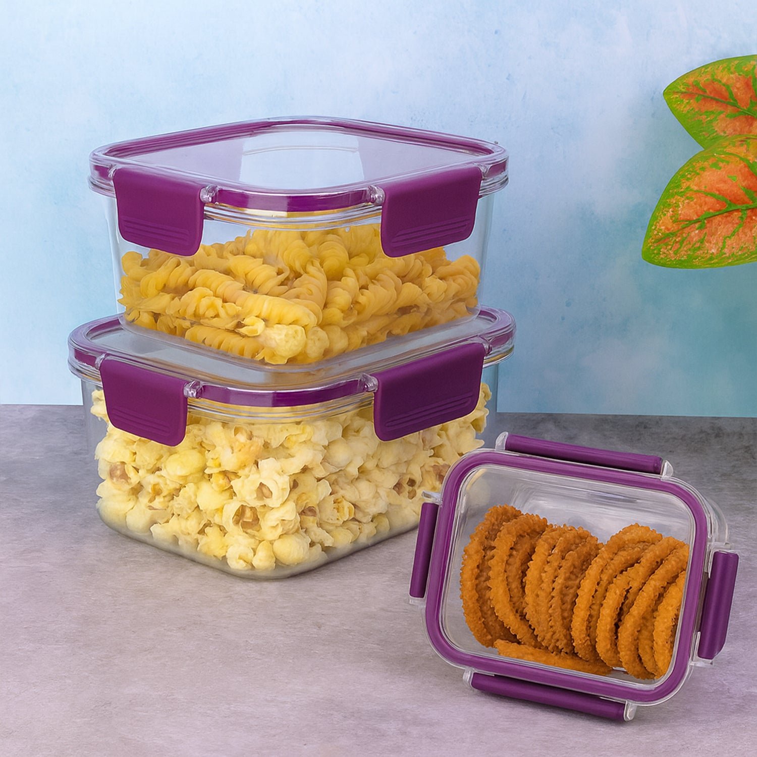 Airtight Square Food Storage Container Set (3 Pc)