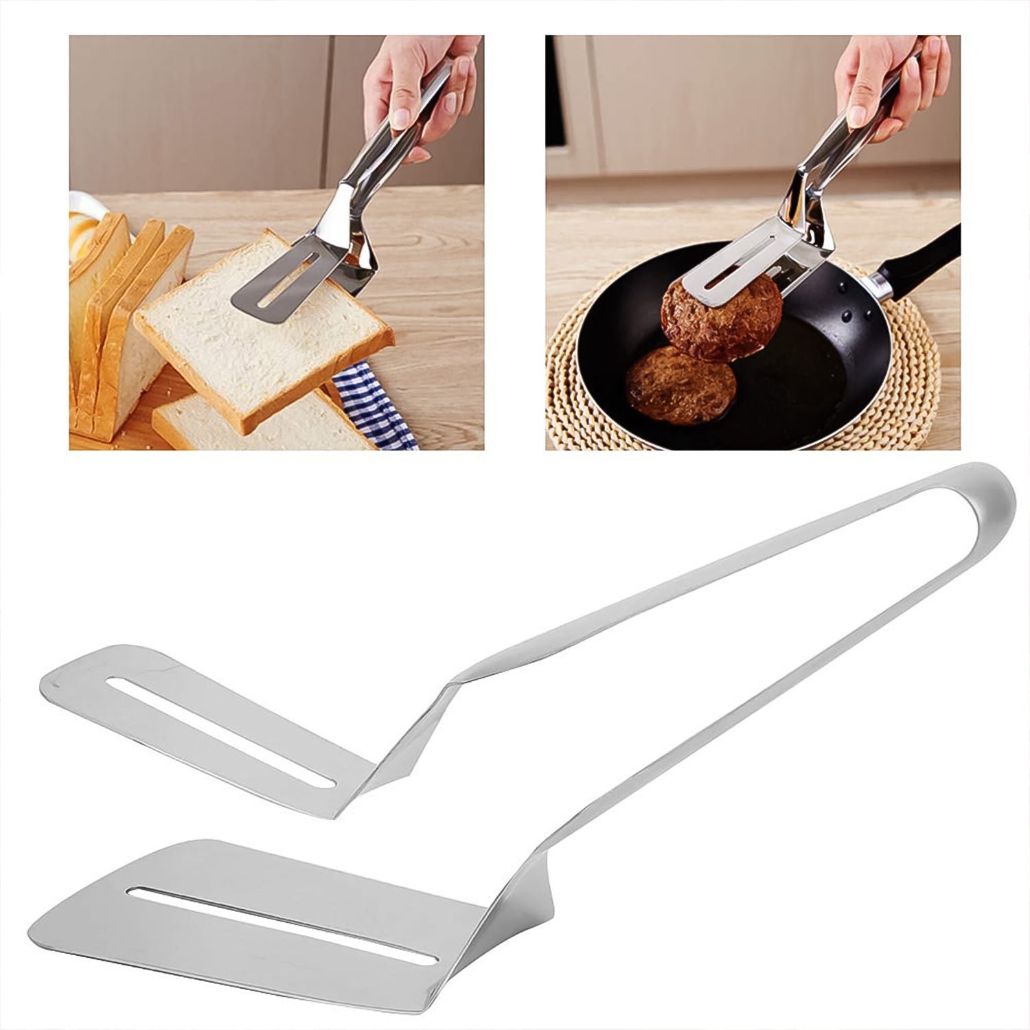 Stainless Steel Slotted Fish Tong – Double-Sided Cooking Spatula (1 Pc / 23 Cm)