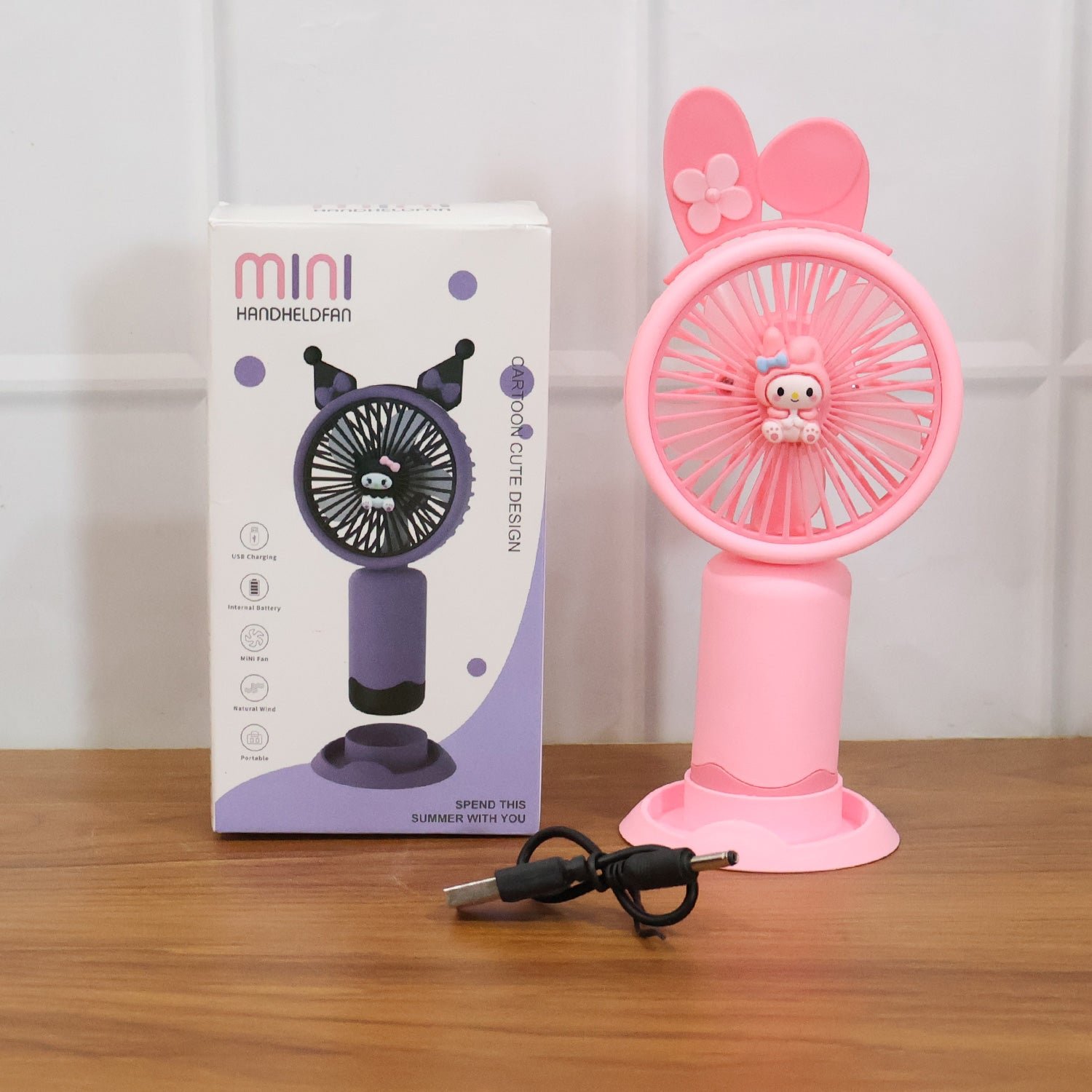 Cute Cartoon Design Rechargeable Mini Handheld Fan (1 Pc)