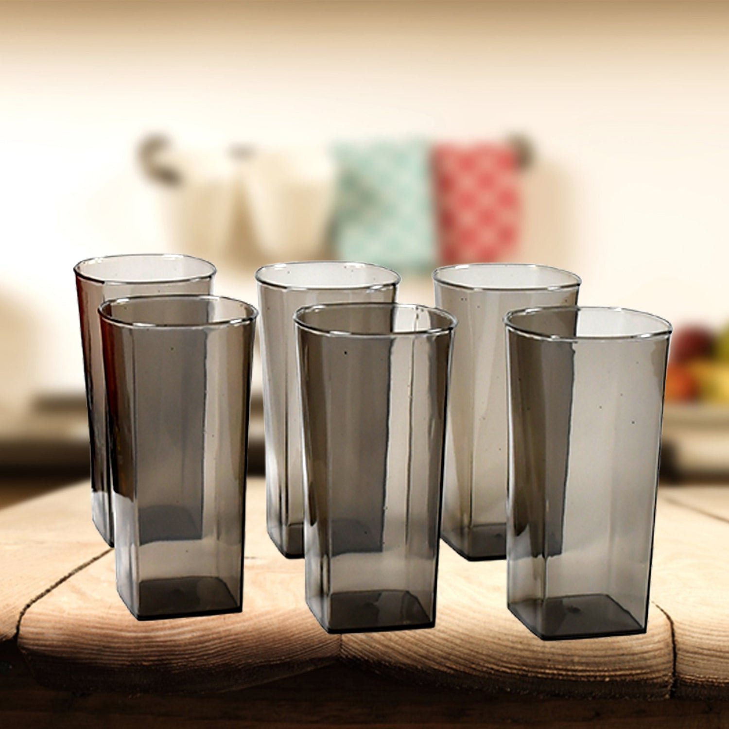 Unbreakable Transparent Square Design  Wine Tumbler Plastic Glass Set Pack of 6