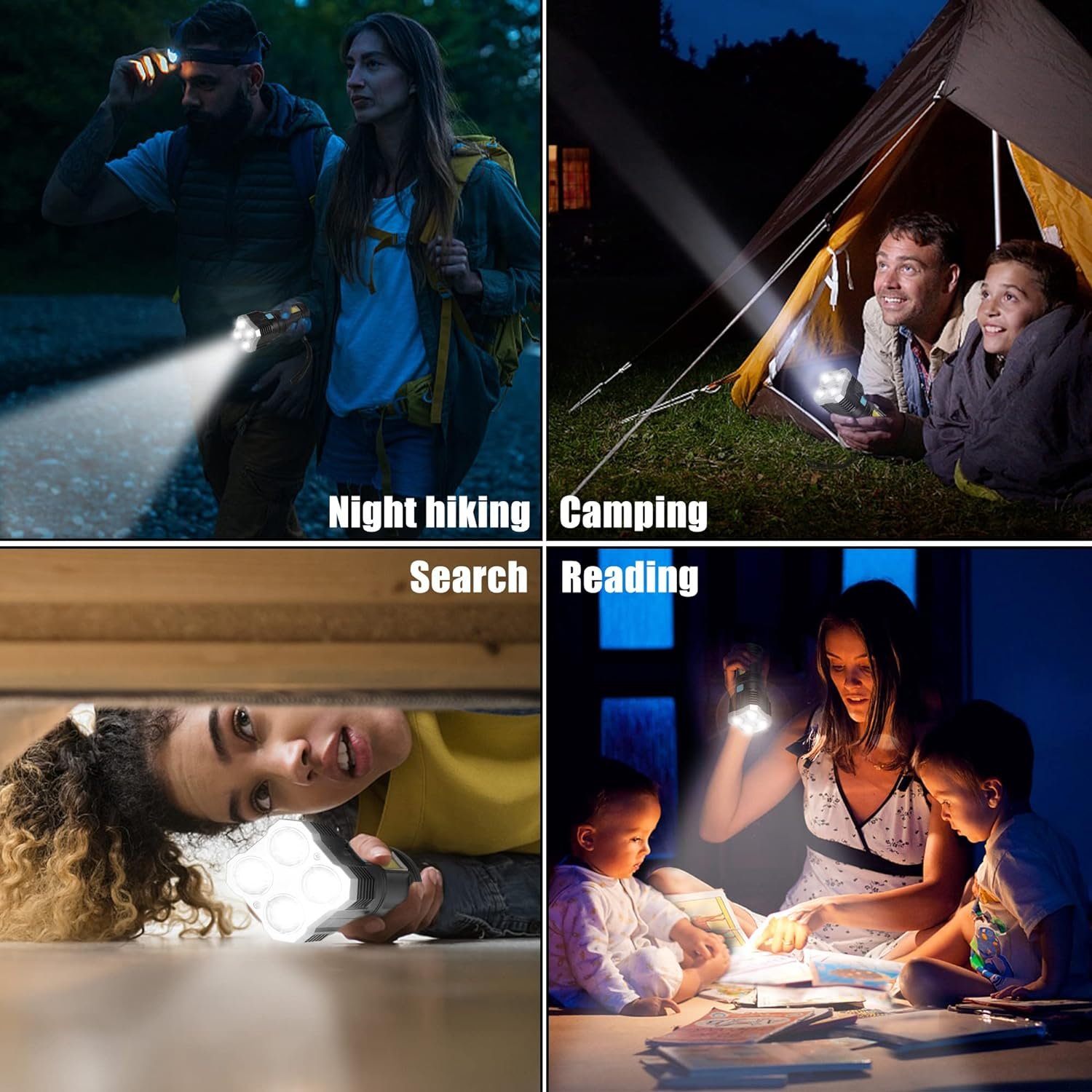 Rechargeable 4-LED Torch Light with 800 Lumens for Outdoor Use