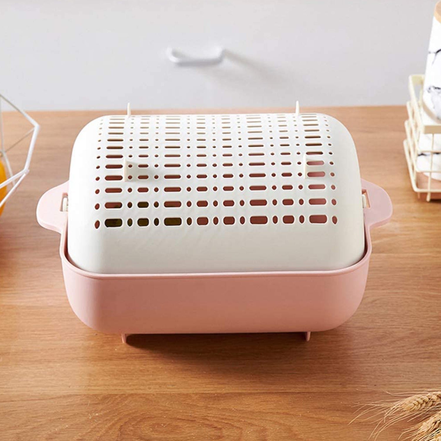 Multifunctional BPA Free Double Layered Plastic Rotatable Strainer (Multicolor)