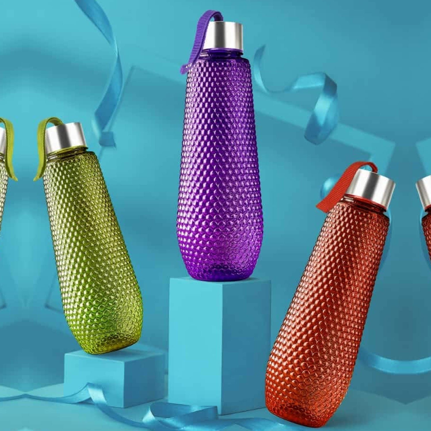 Plastic Fridge Water Bottle Set With Steel Finish Cap (3 Pieces 1 litre)