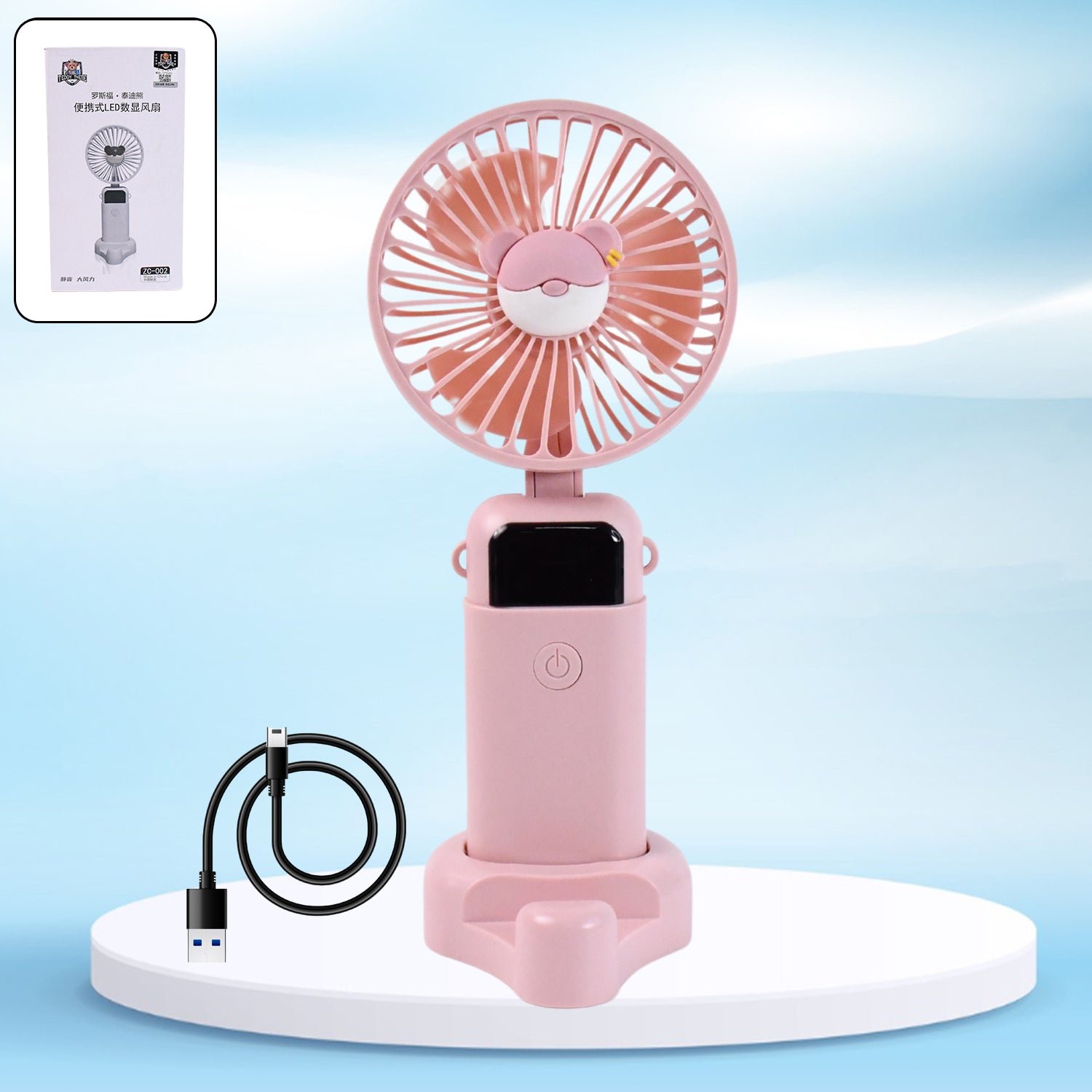 Mini USB Charging Fan with Percentage Display, 5 Speed Modes, and Mobile Stand