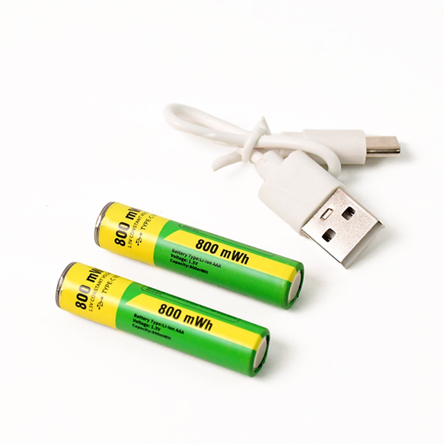 AAA Rechargeable 800 mWh Batteries With Recharging Cable (2 Pc Set)