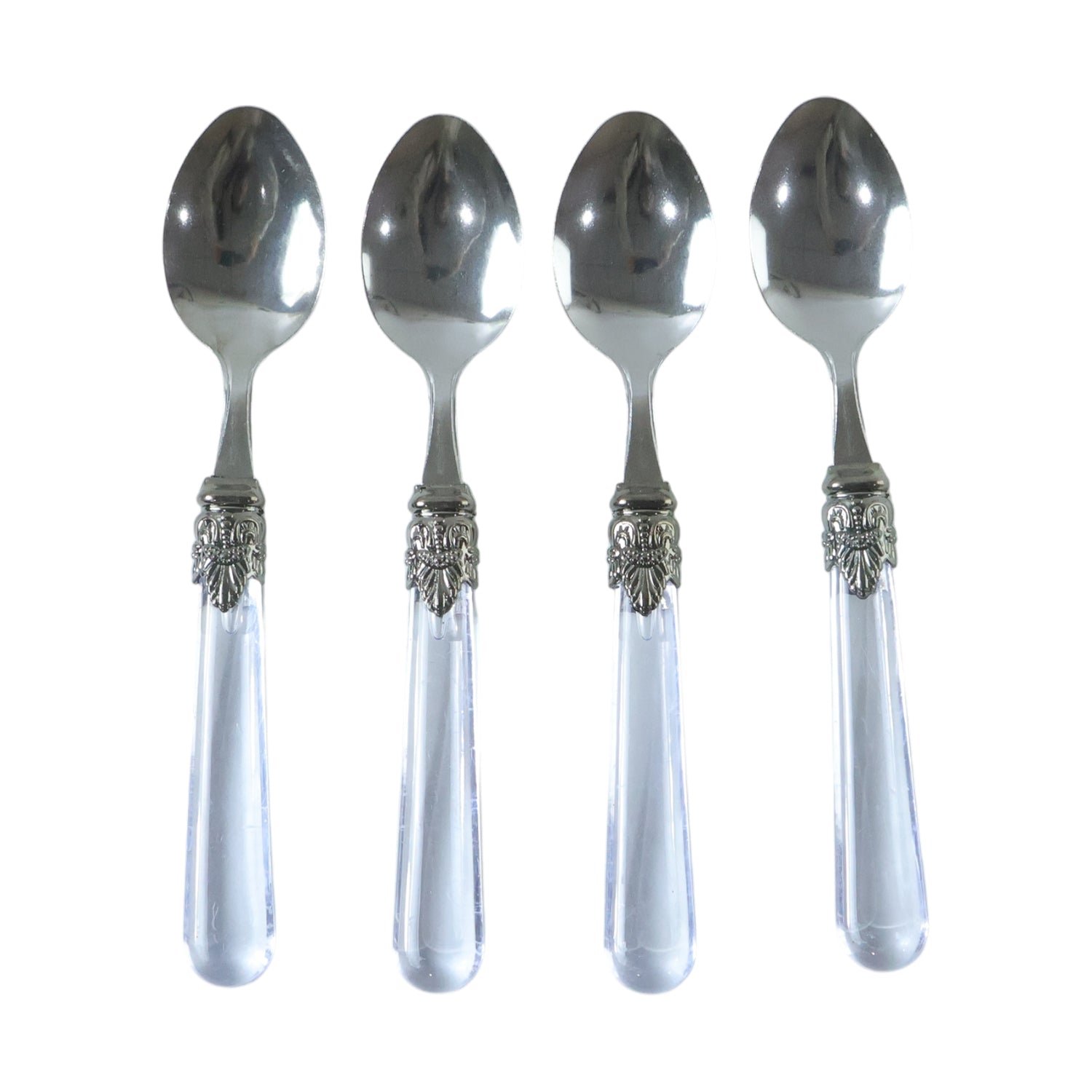 Premium Stainless Steel Dessert Spoon With Plastic Handle Set (4 Pc Set)