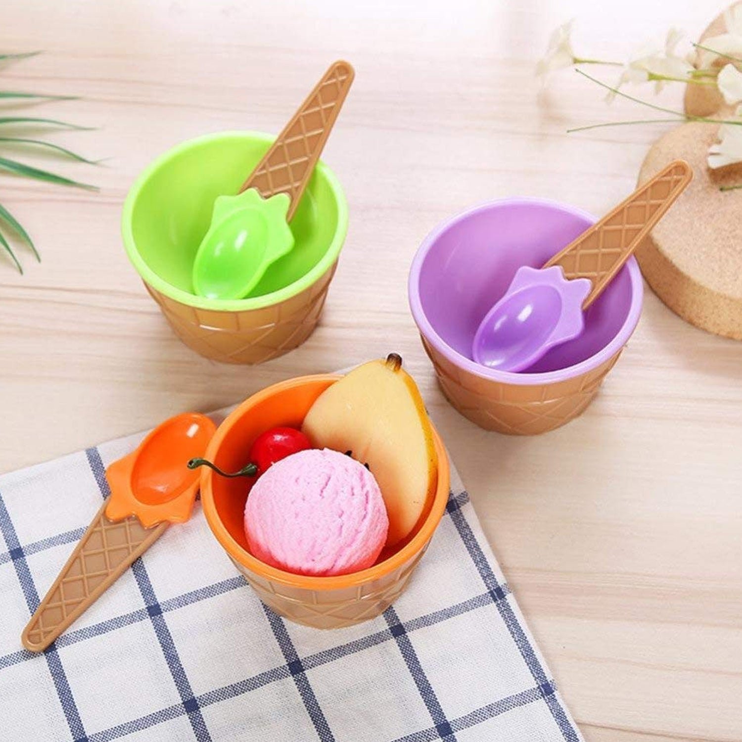 Premium Ice Cream Waffle Spoon Bowl Set (6-Piece , Color Box)
