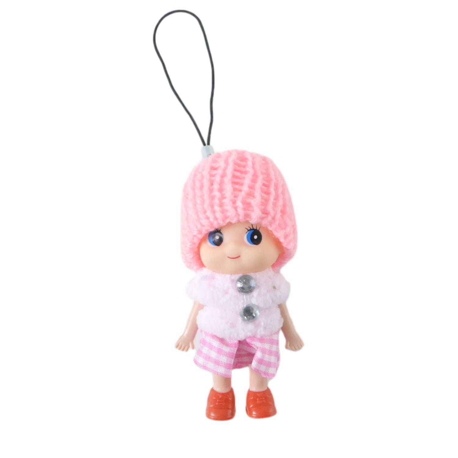 Cute Mini Doll Keychain Soft Knitted Cap Girl Charm Keyring (1 Pc / Mix Color)