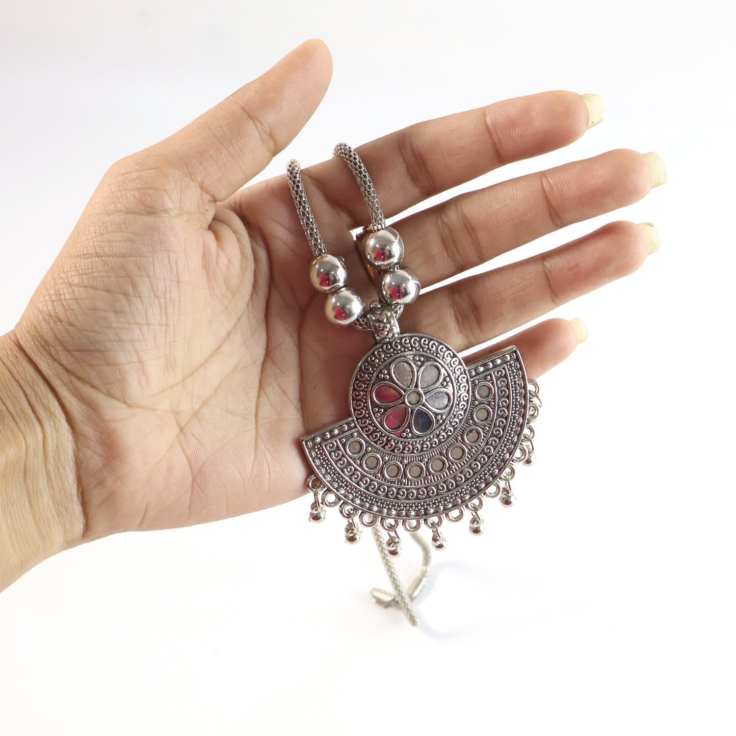 Oxidised Silver-Tone Traditional Long Necklace (1 Pc)