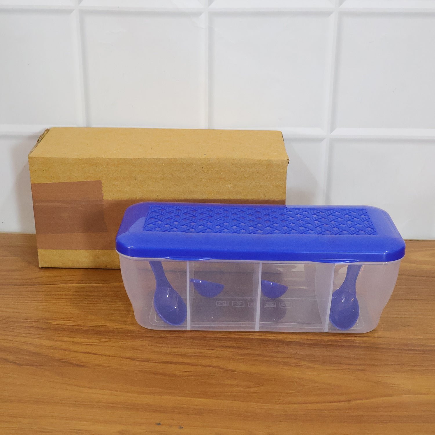 Kitchen Airtight 4-Section Storage Container / Pickle Jar 4 Spoons (1 Pc / Mix Color)