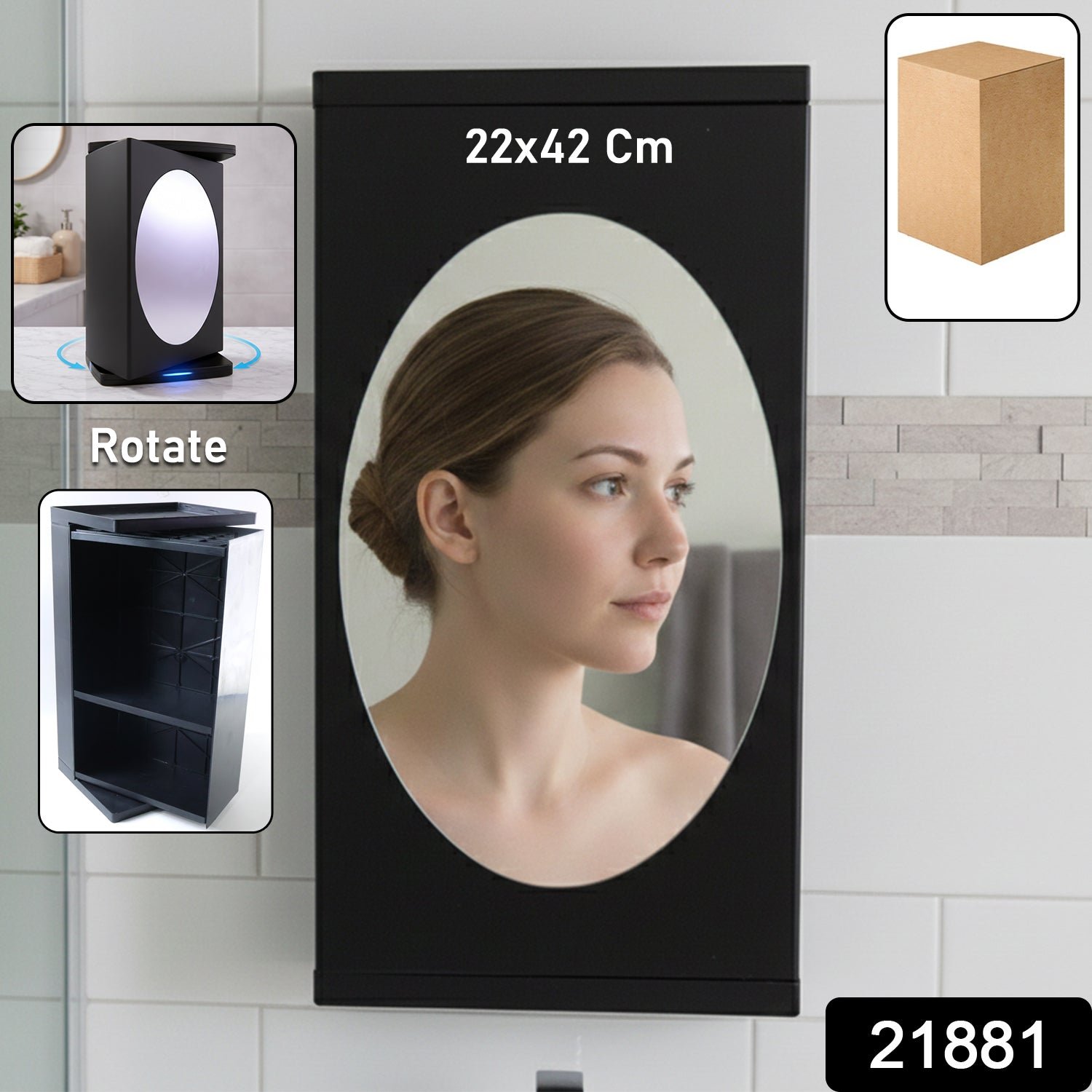 Wall Mounted Black Rotating Storage Cabinet Organizer (1 Pc, 22x42 Cm)