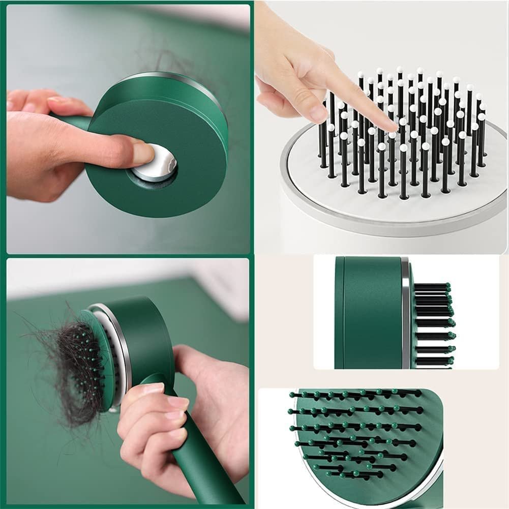 Air Cushion Massage Brush with Long Handle & Self-Cleaning Detangling Comb