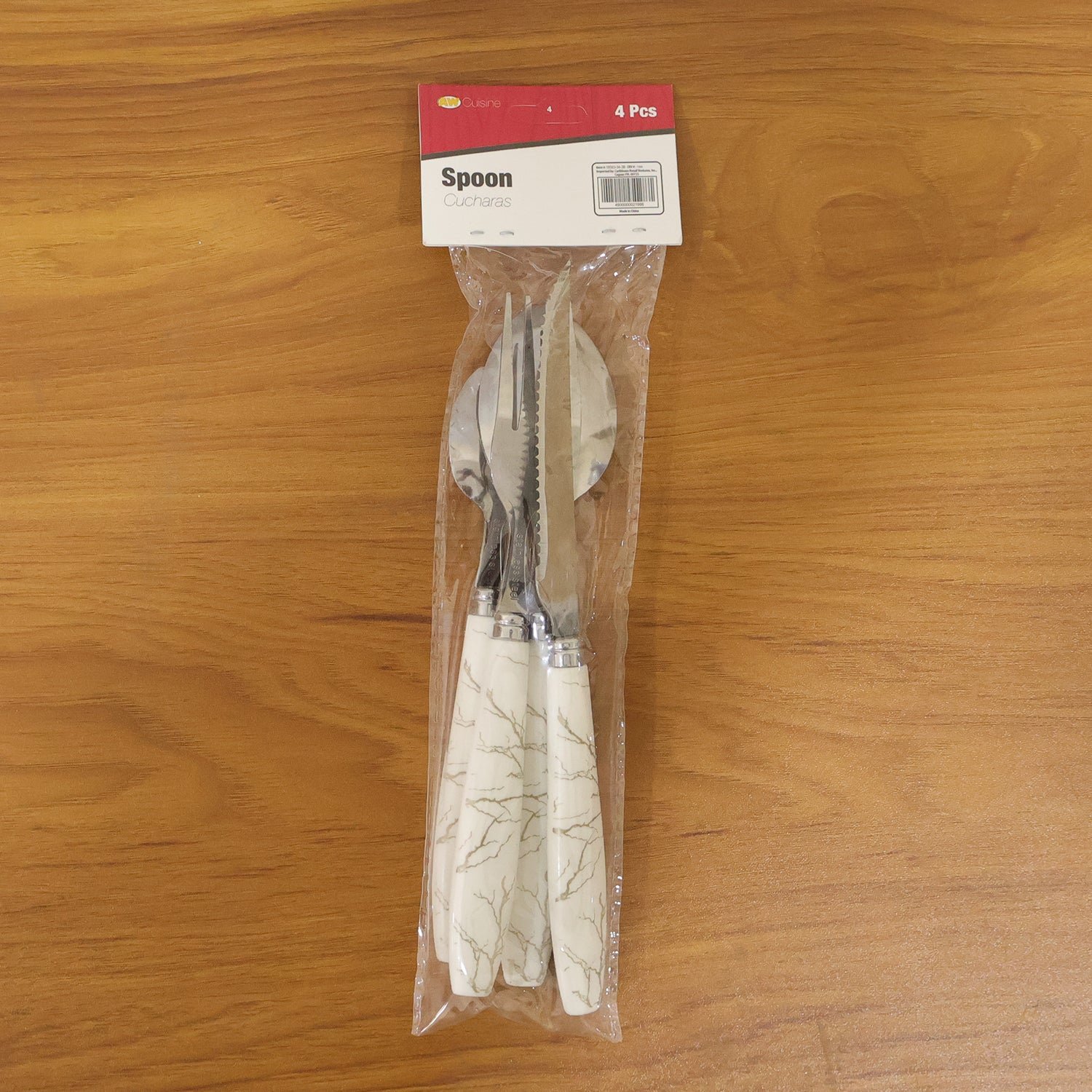 Stainless Steel Cutlery Set with Marble Design Handle (4 Pc  Set)