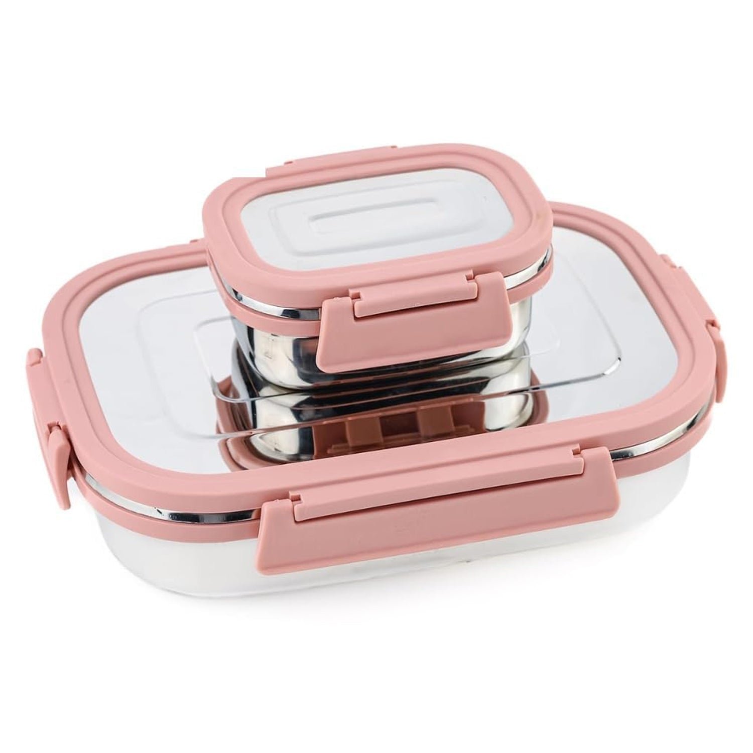 Stainless Steel Leak Proof Air Tight Lunch Boxes (900ML+200ML Approx / 2 Pc Set)