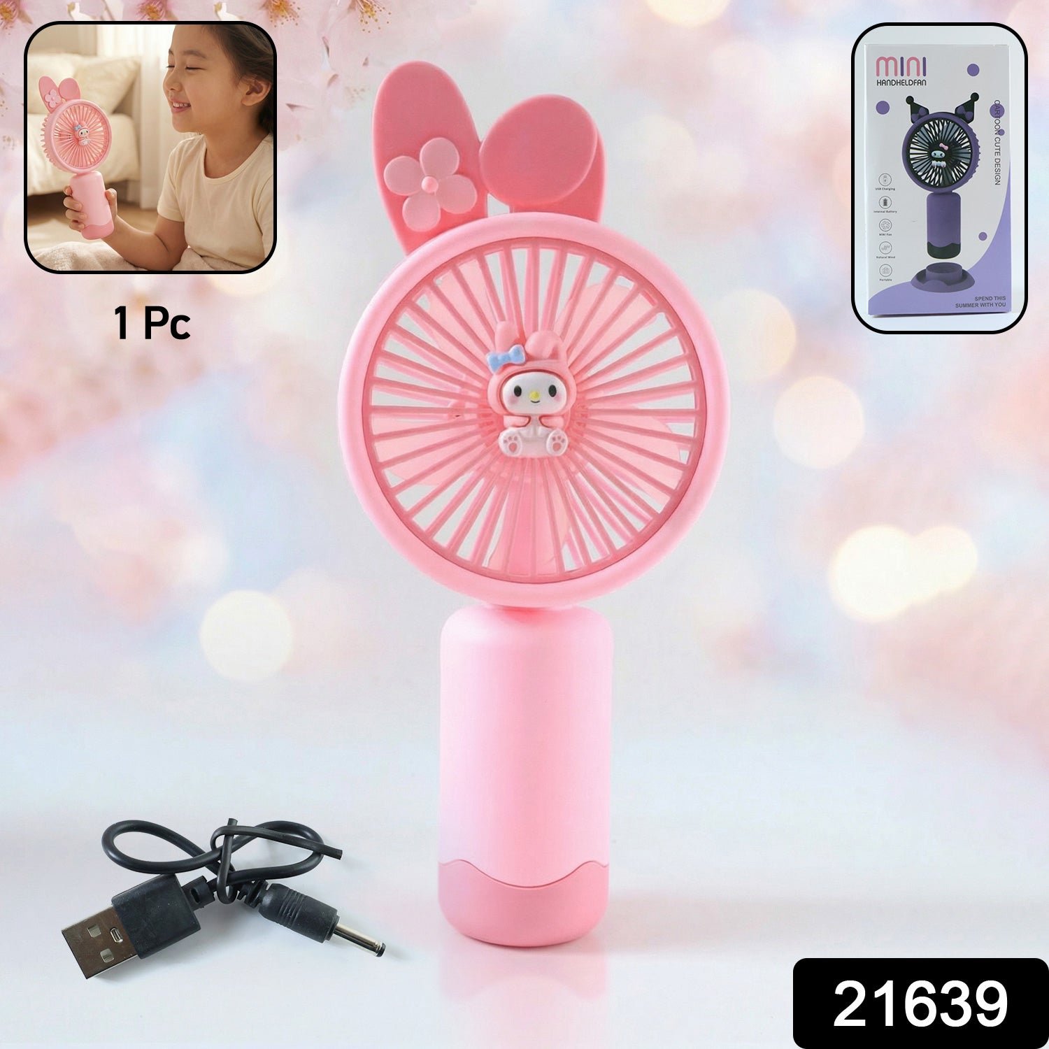 Cute Cartoon Design Rechargeable Mini Handheld Fan (1 Pc)