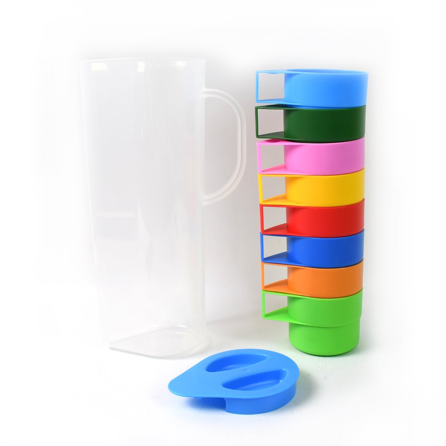 Rainbow Picnic Plastic Pitcher / Jug / Kettle Glass / Cup Set Water (9 Pcs Set)