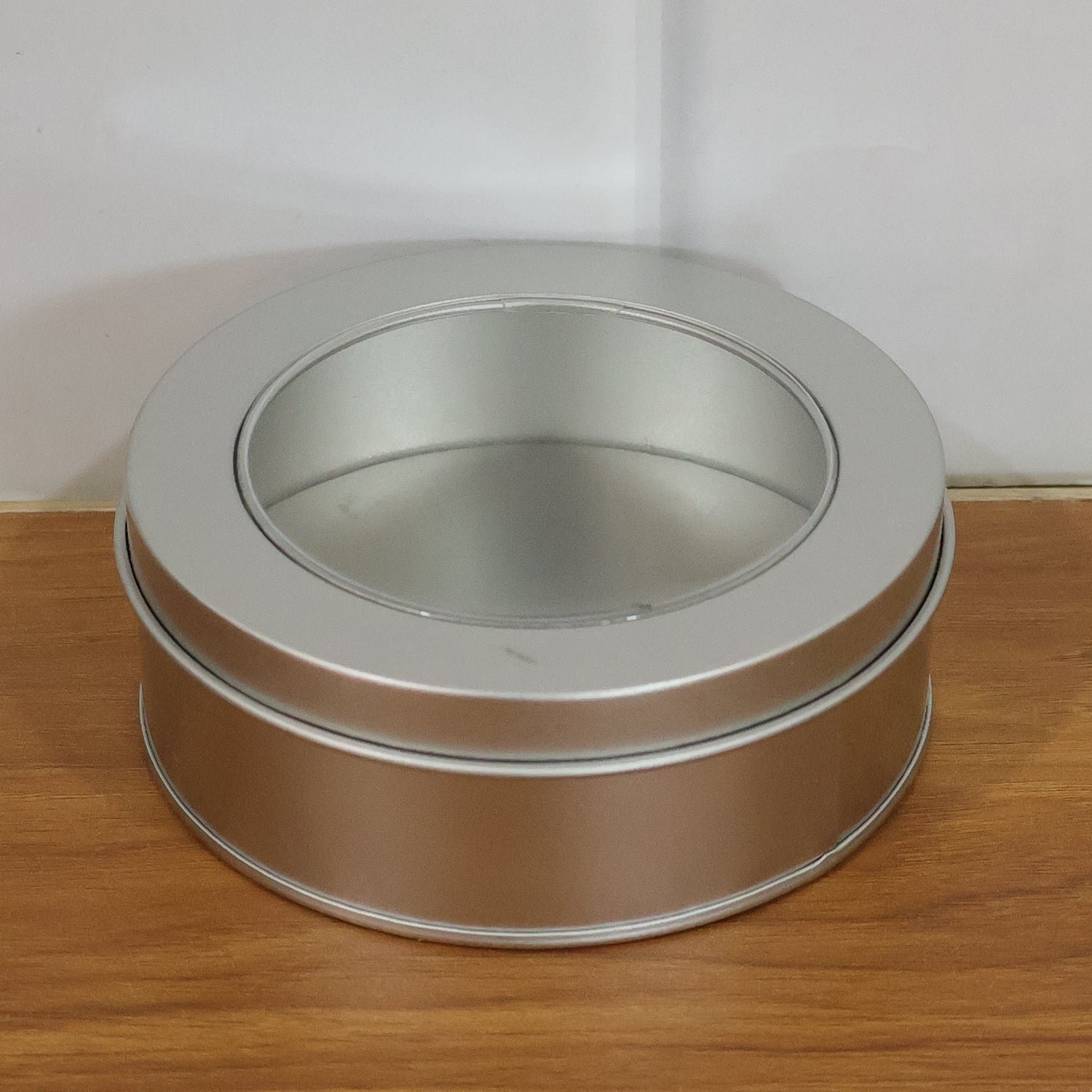 Round Metal Storage Tin Box with Transparent Window Lid (1 Pc, 9.5 x 9.5 Cm)