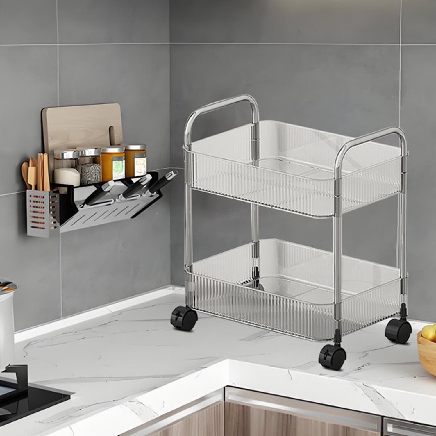 2 Layer Multipurpose Storage Trolley with Wheels (1 Pc)