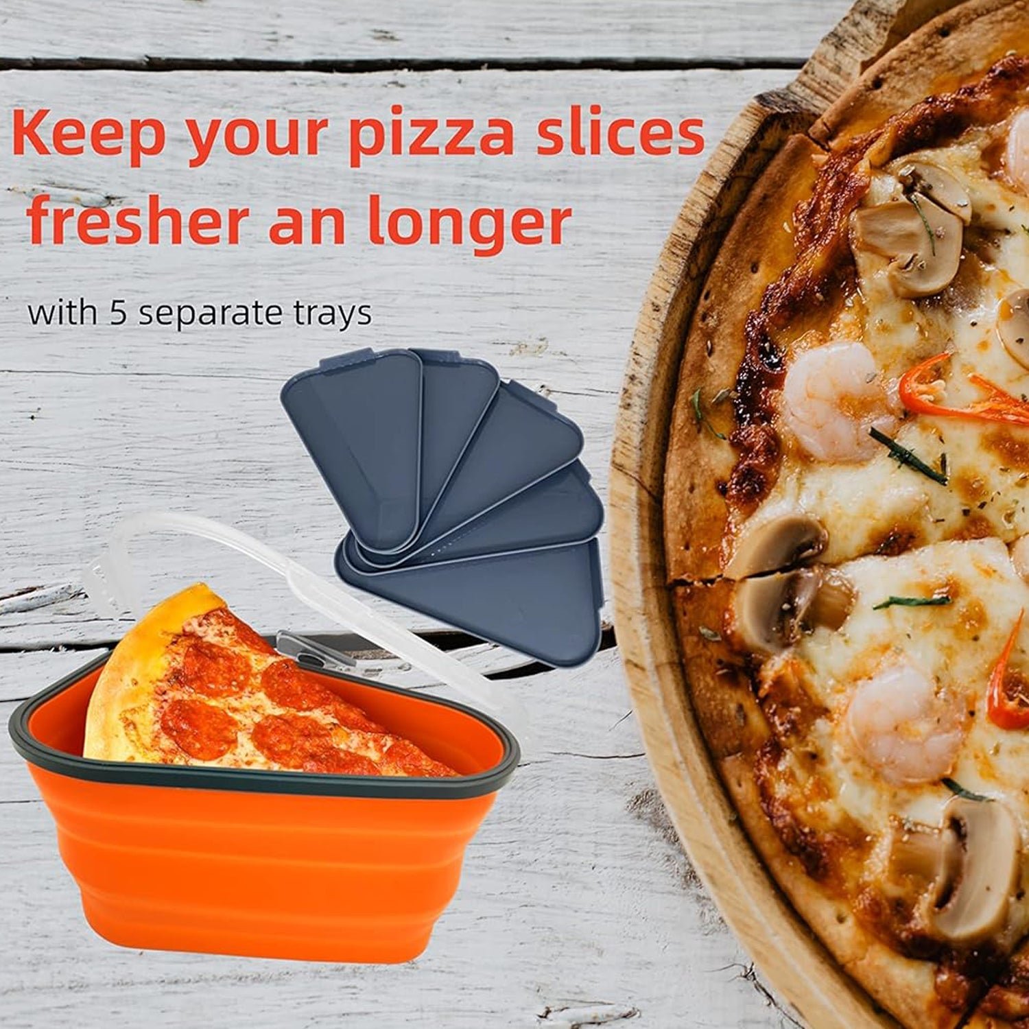 Reusable Expandable Pizza Storage Container with 5 Microwavable Trays
