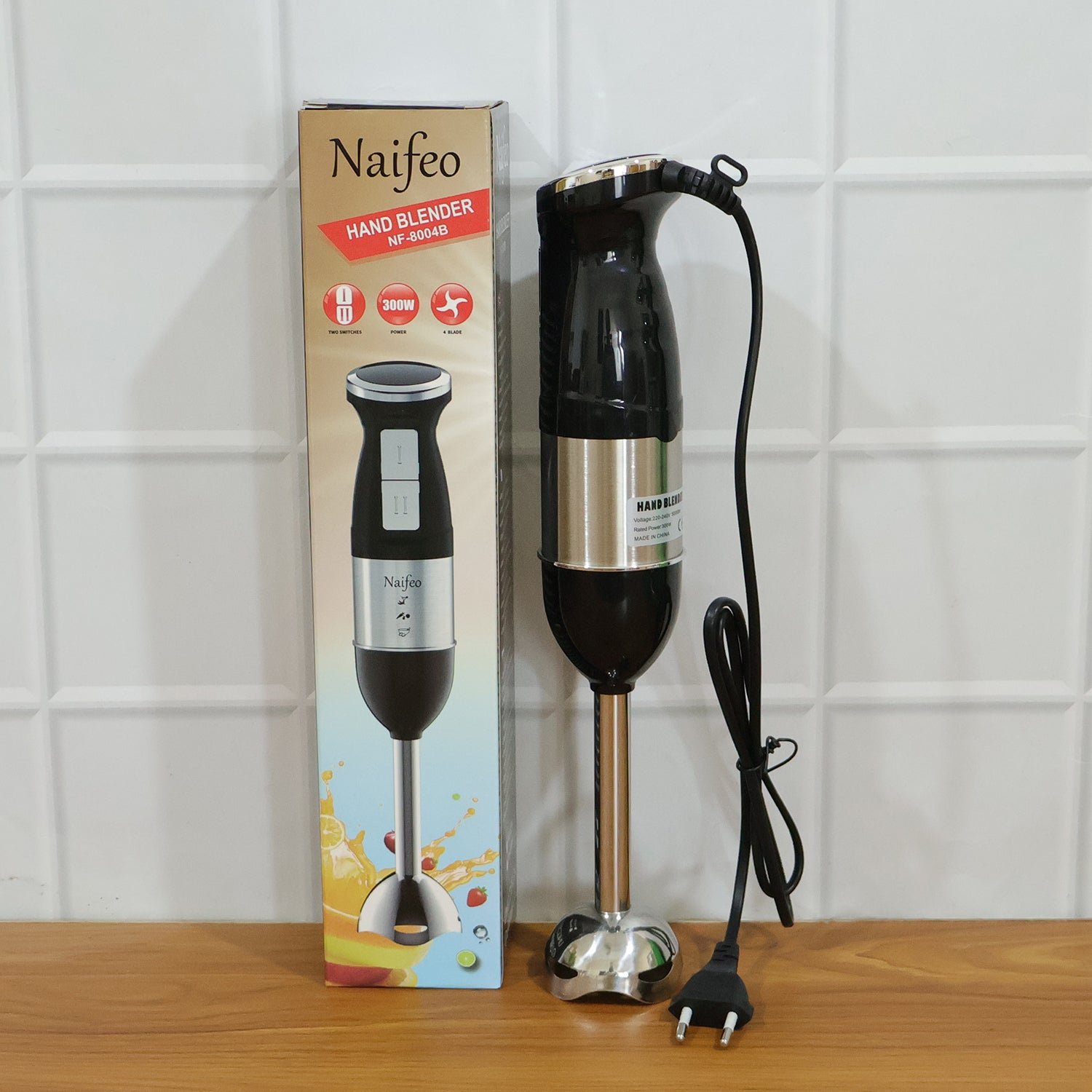 Stainless Steel Handheld Emulsion Blender With Four-blade Blade (300W / 1 Pc)