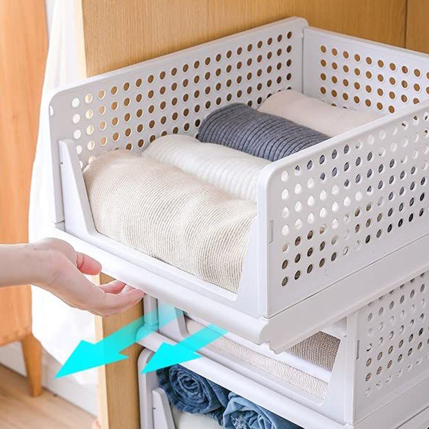 3-Layer Foldable Wardrobe Clothes Organizer Shelf Basket