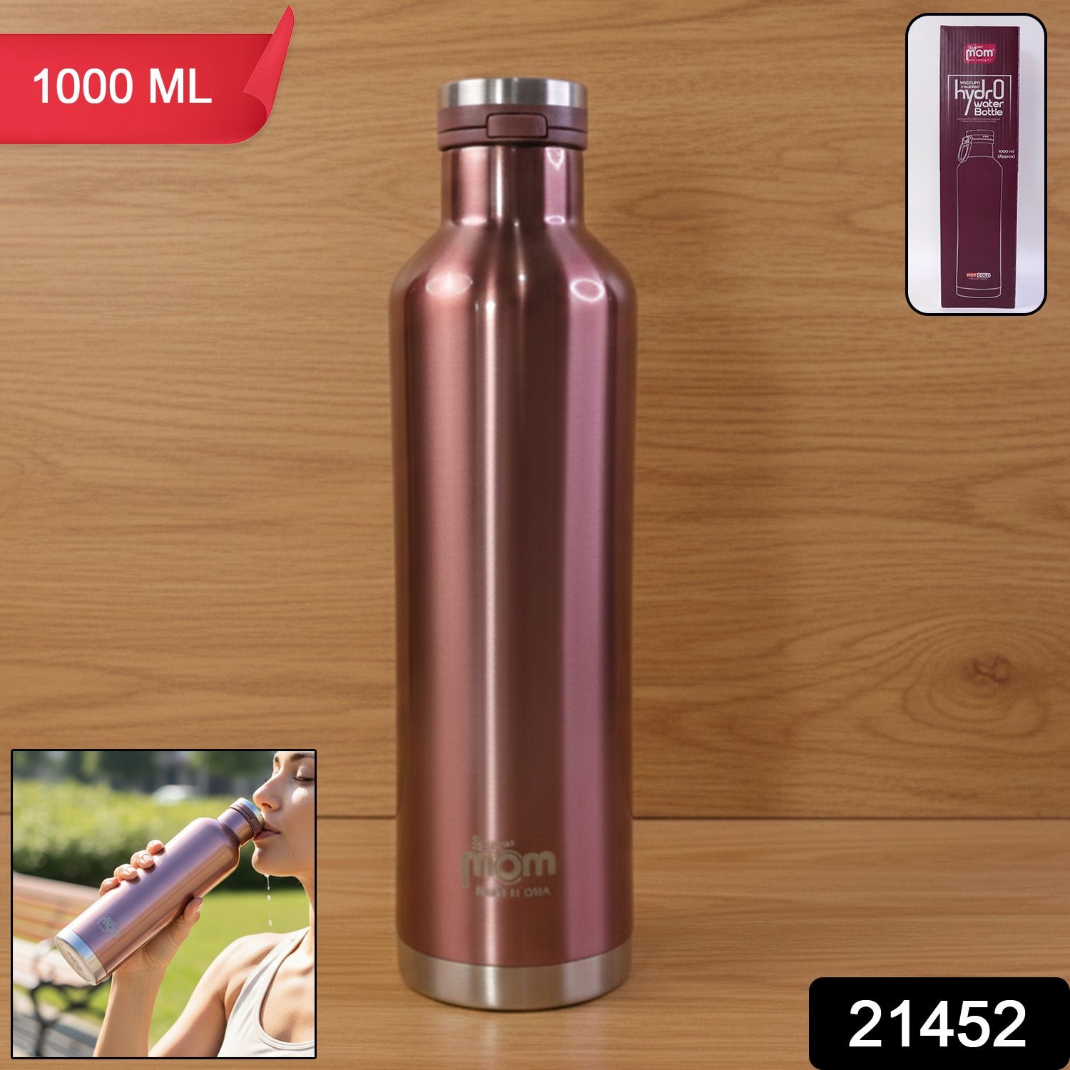 Supermom 1000 ML Stainless Steel Insulated Hydro Water Bottle, Vacuum Flask