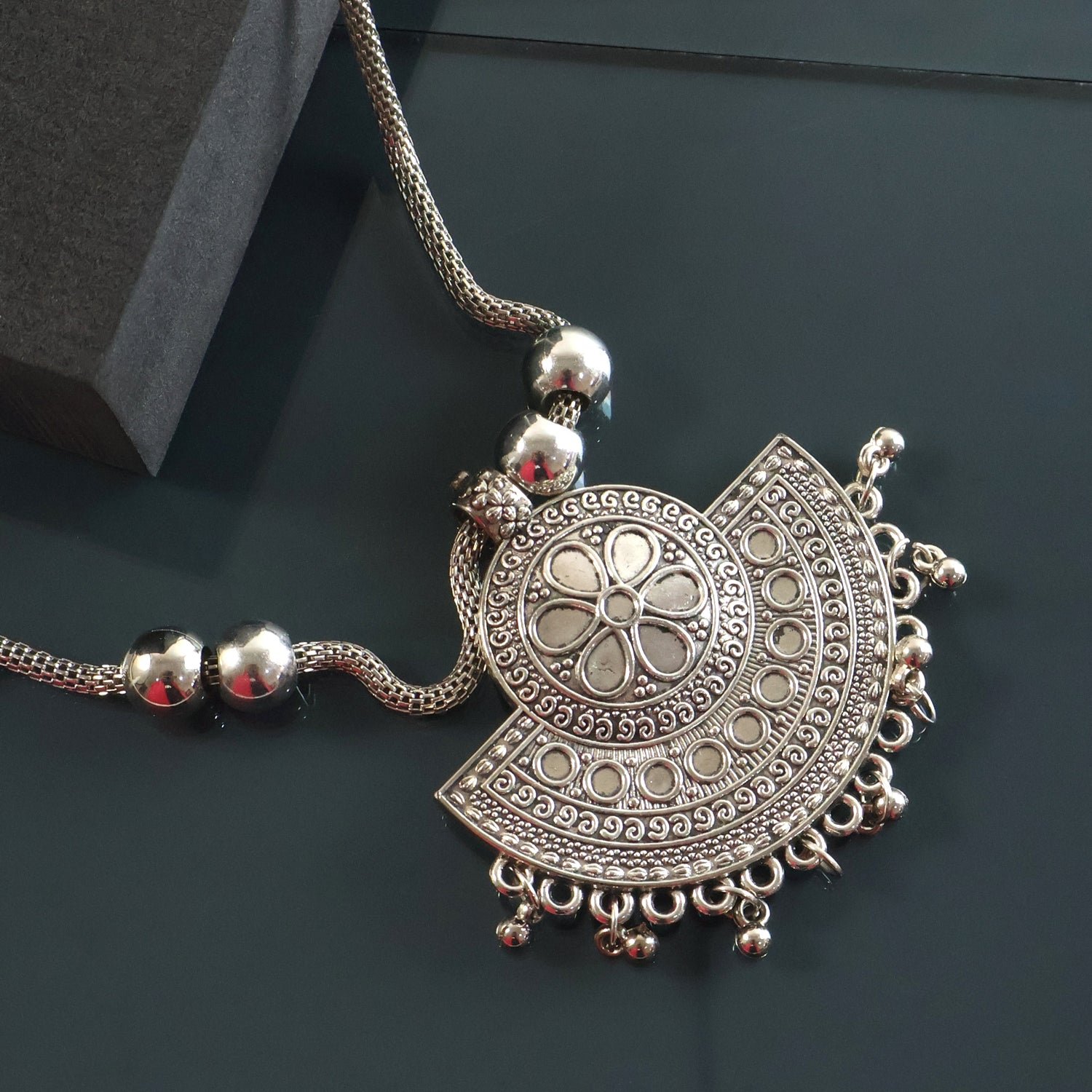 Oxidised Silver-Tone Traditional Long Necklace (1 Pc)