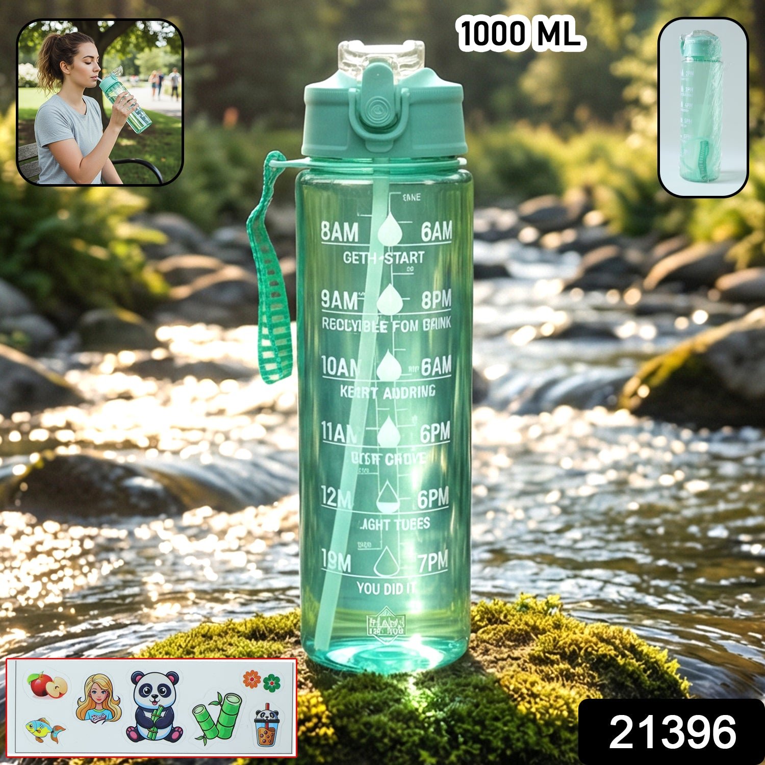 Motivational Water Bottle with Time Marker and Flip Top Lid (1000 ML)