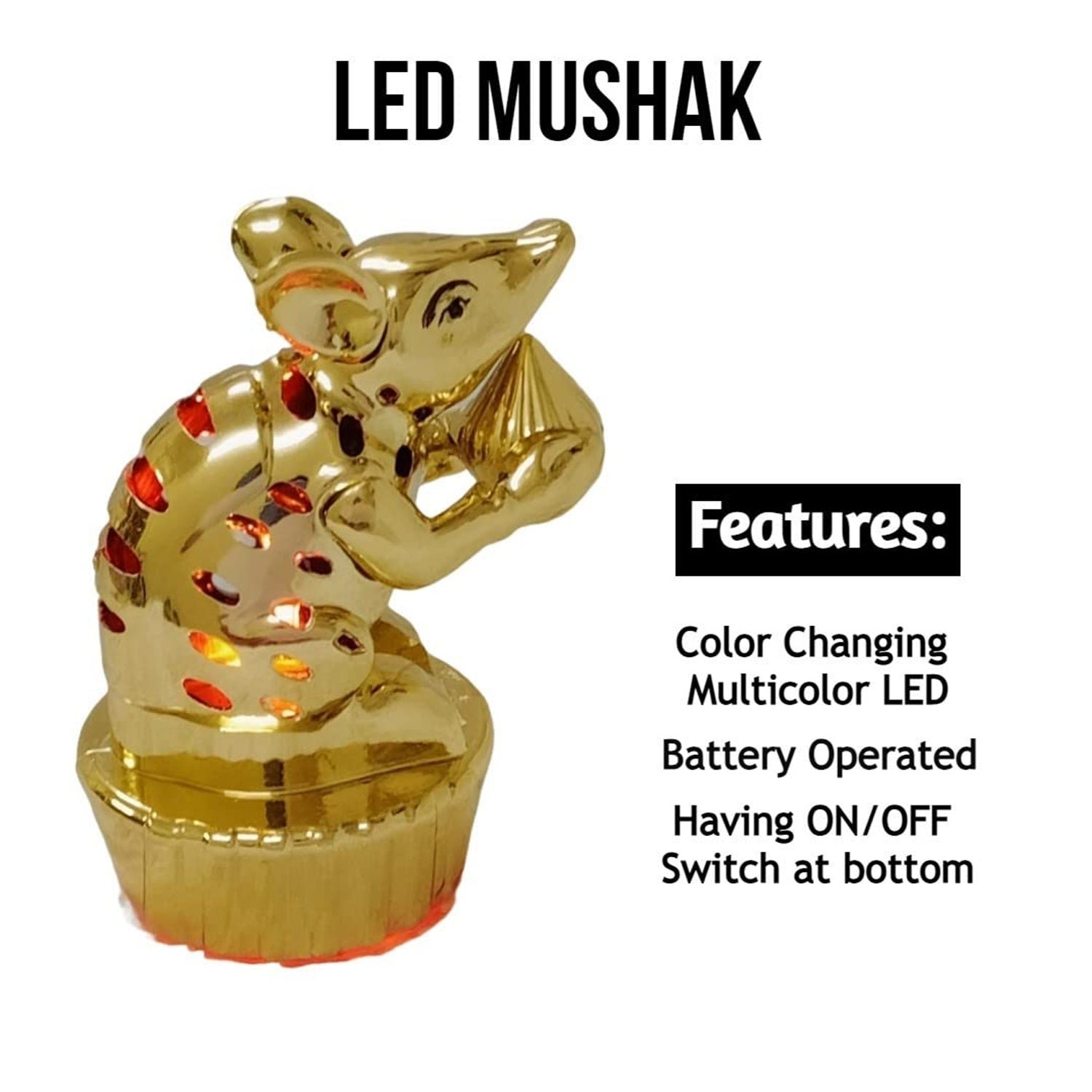 Multicolour LED Mushak / LED Mooshak for Ganpati Decorations, Ganesh Ganesha (1 Pc)